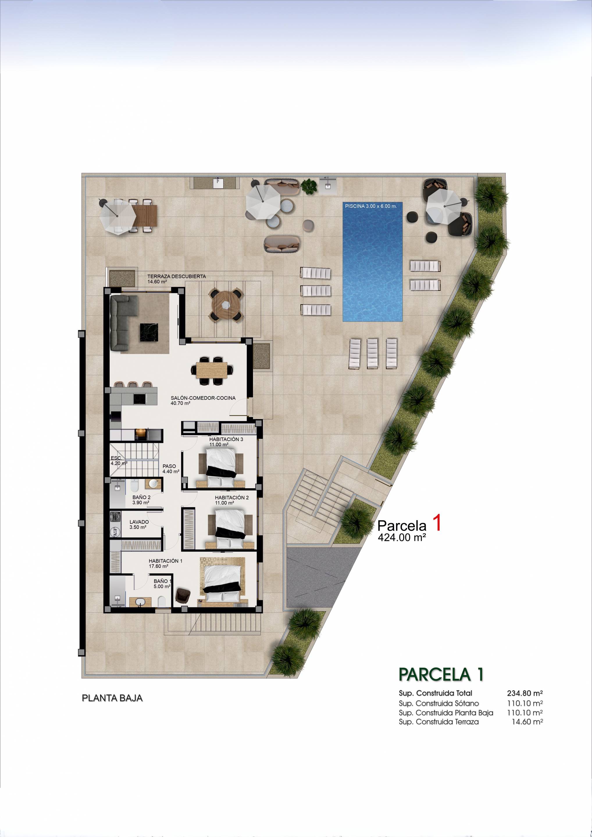 Upper floor plan of new-build villa in Centro de la Ciudad Quesada, Rojales