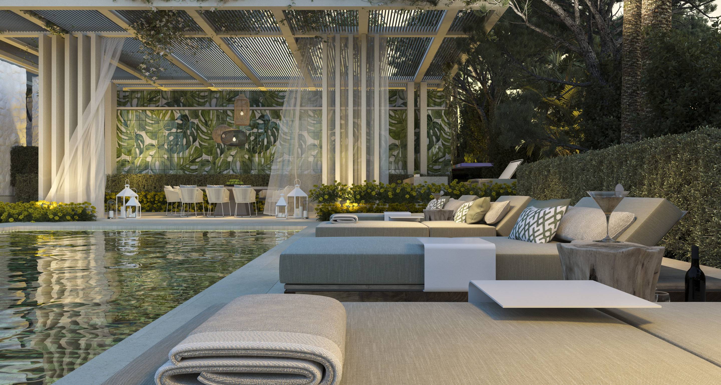 Front facade and driveway of 7-bedroom new-build villa, Las Brisas, Marbella