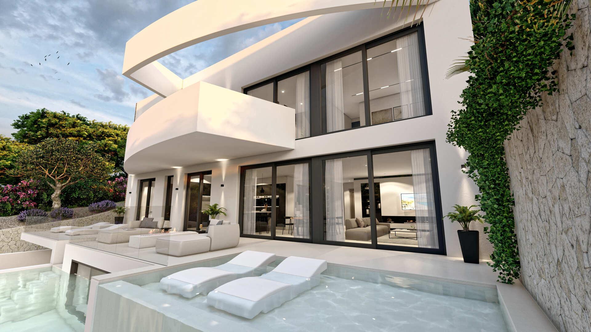 Solarium roof terrace on new-build villa, Altea la Vella, Altea, showing open flat-roof space