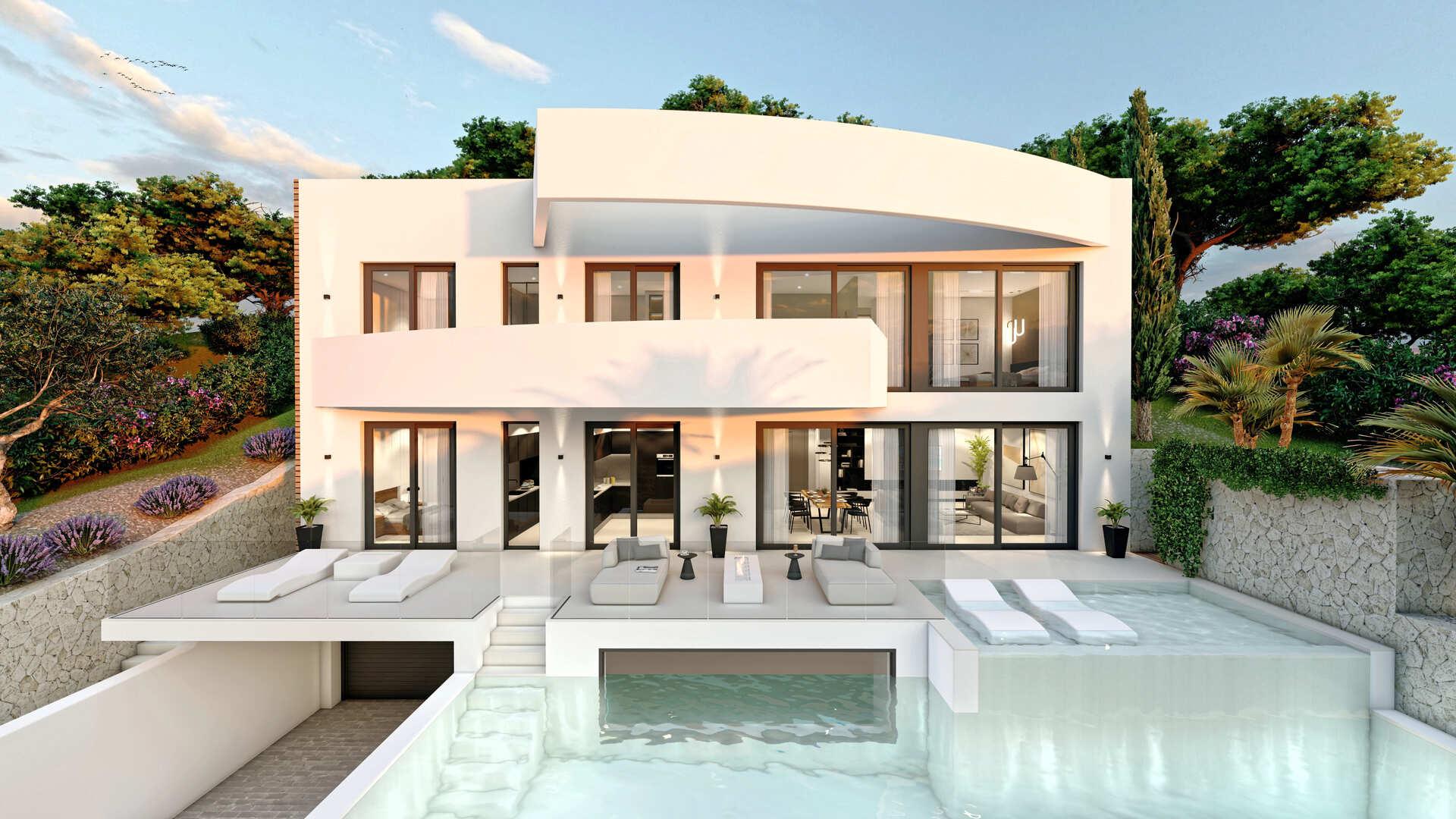 Landscaped garden area at new-build villa in Altea la Vella, Altea