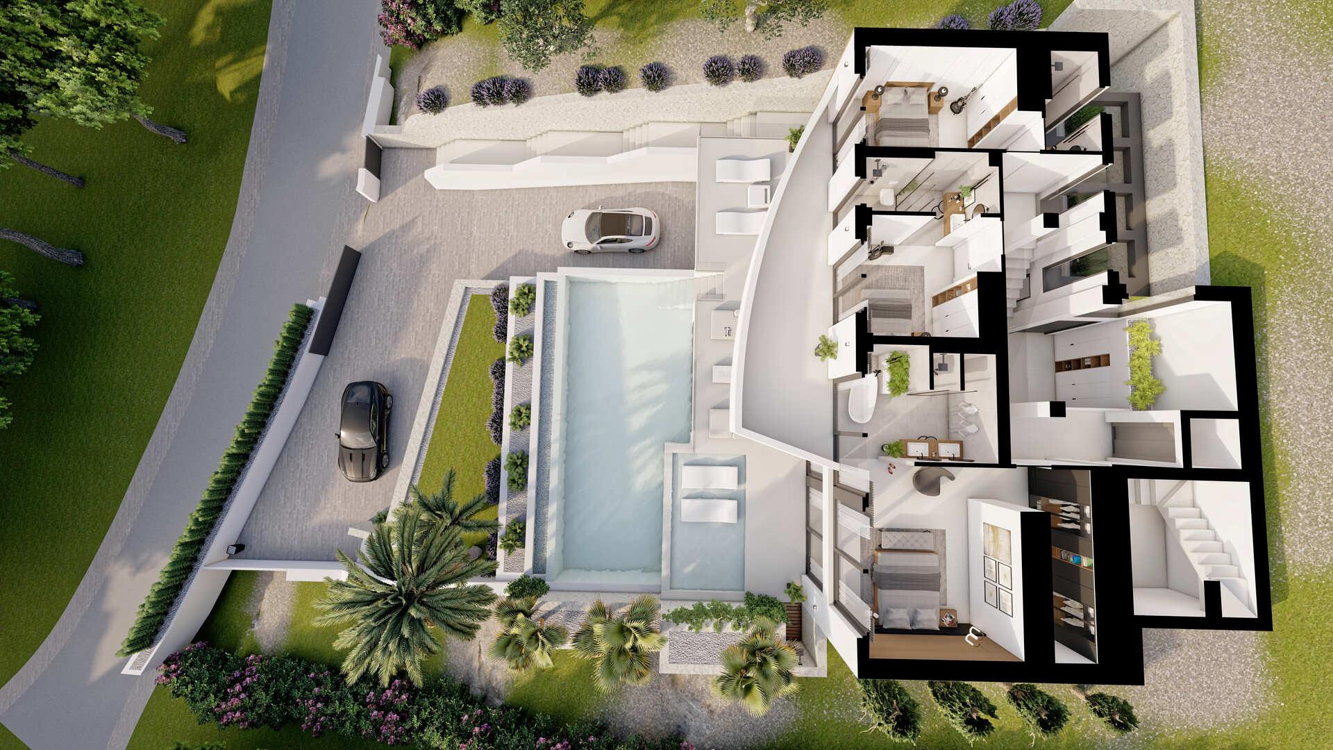 Private pool area at new-build villa, Altea la Vella, Altea, showing pool surround