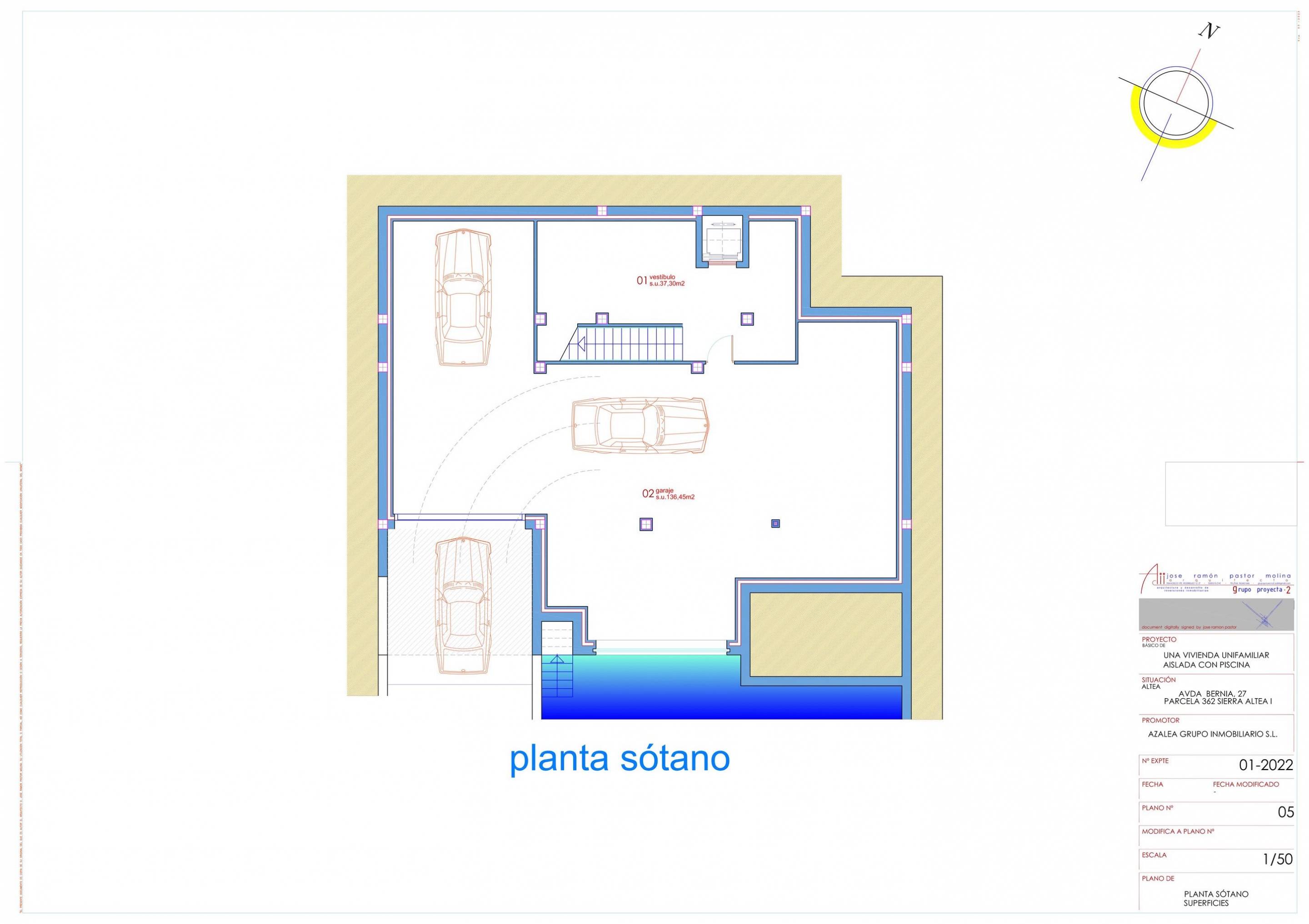 Third-level floor plan of new-build villa in Altea la Vella, Altea, showing solarium layout