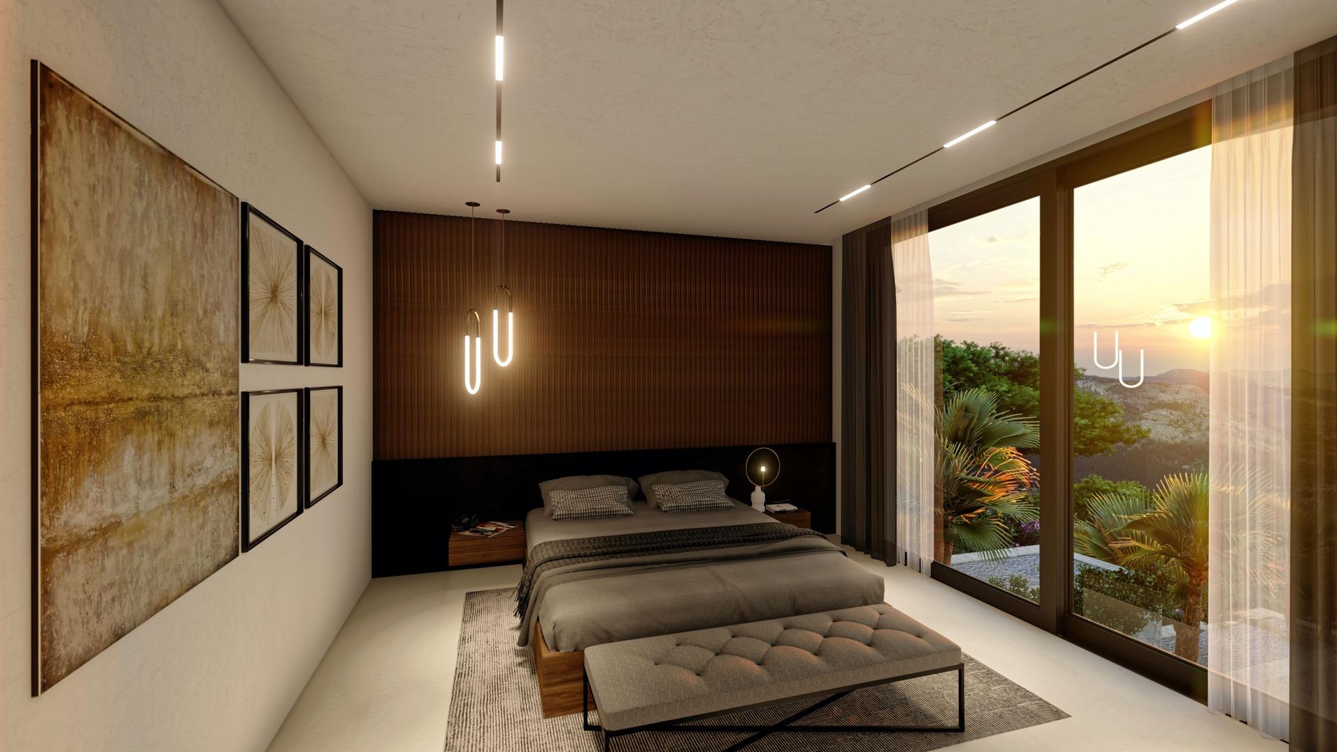 Open-plan living area in 4-bedroom new-build villa, Altea la Vella, showing lounge and dining space