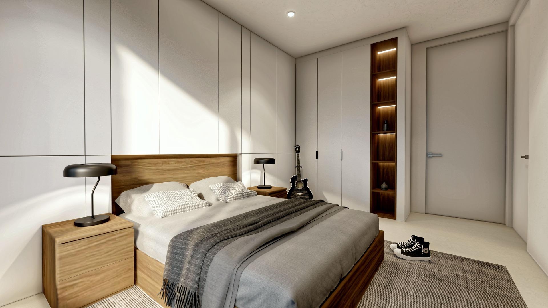 Second bedroom in new-build villa, Altea la Vella, Altea, showing window and floor finish