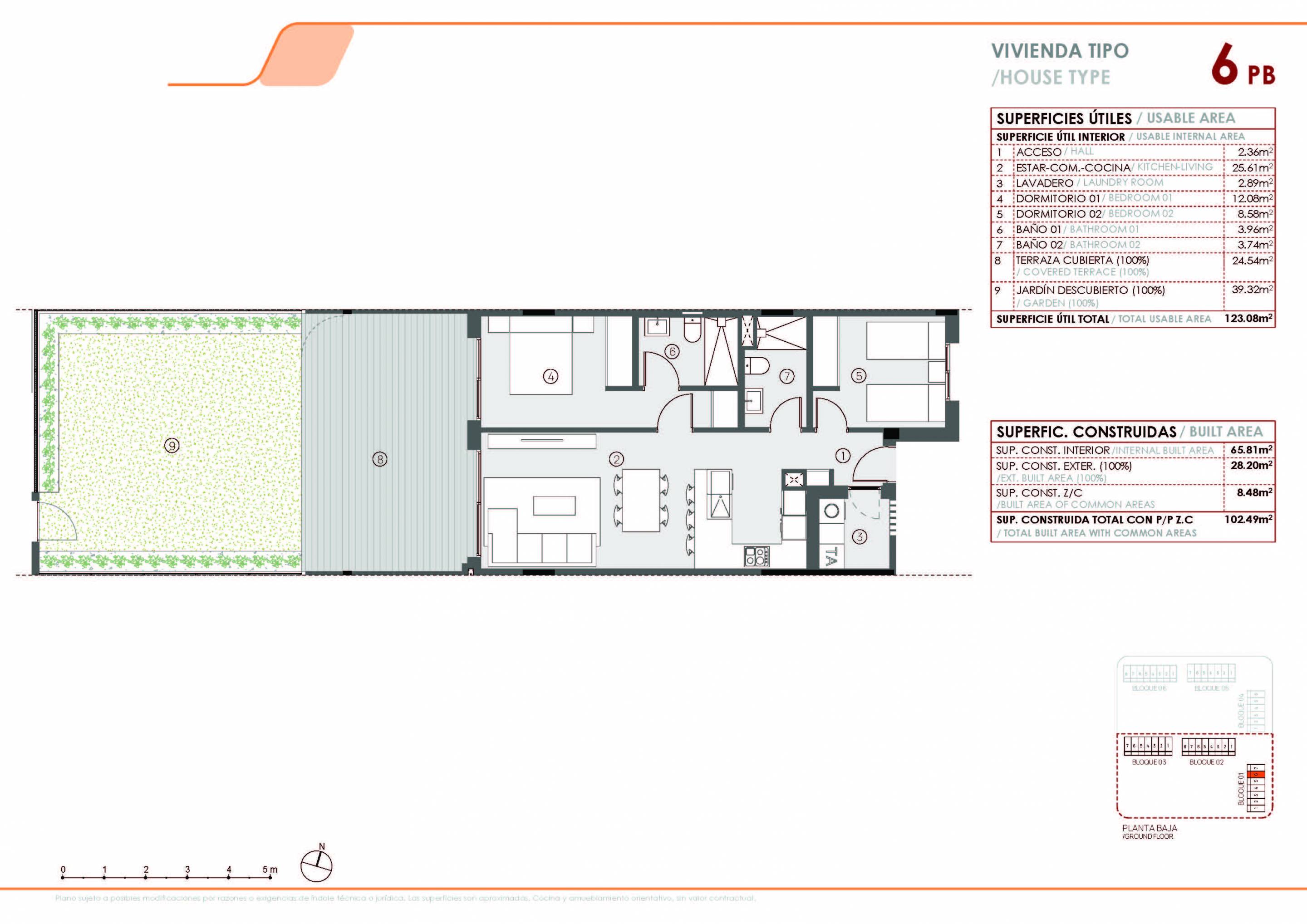 Floor plan of 3-bedroom apartment in El Limonar, Torrevieja