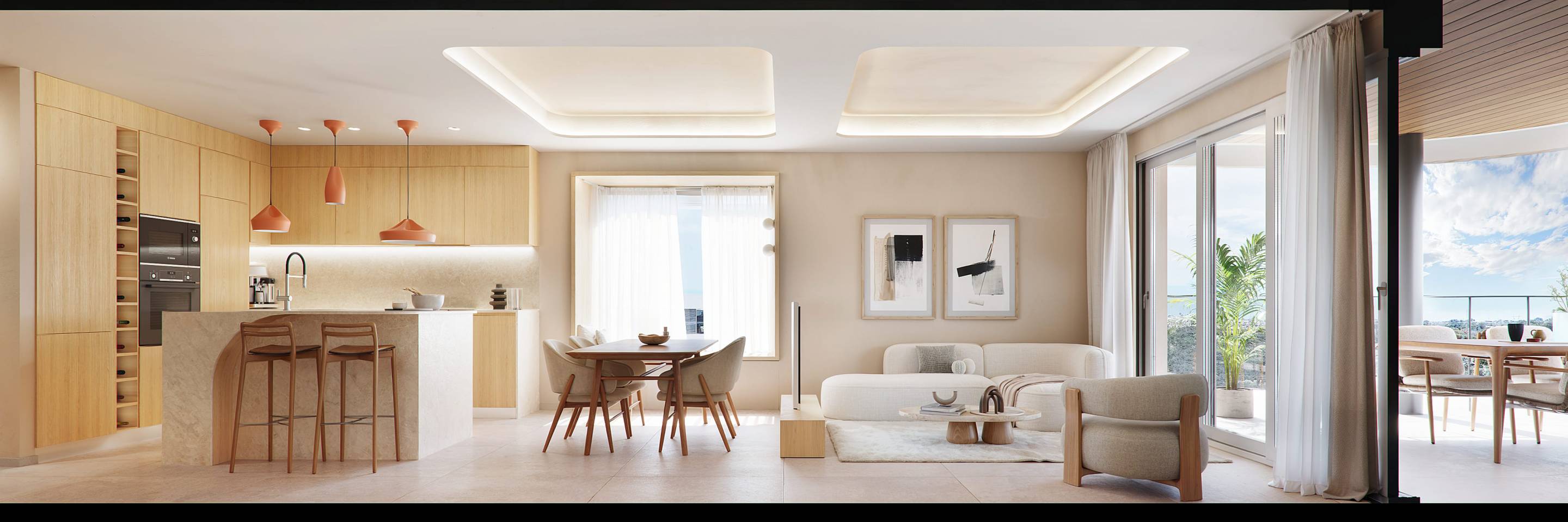 Open-plan living area in 3-bedroom new-build apartment, Pueblo 4
