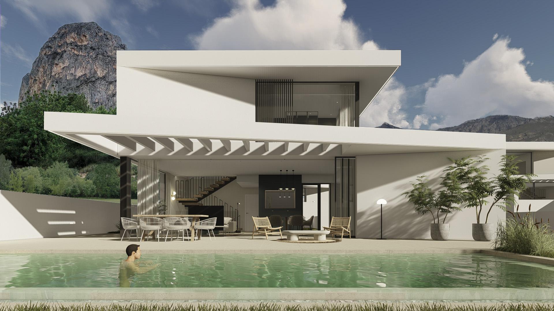 Front elevation of new-build 3-bedroom villa, Pla de Cantal, Polop