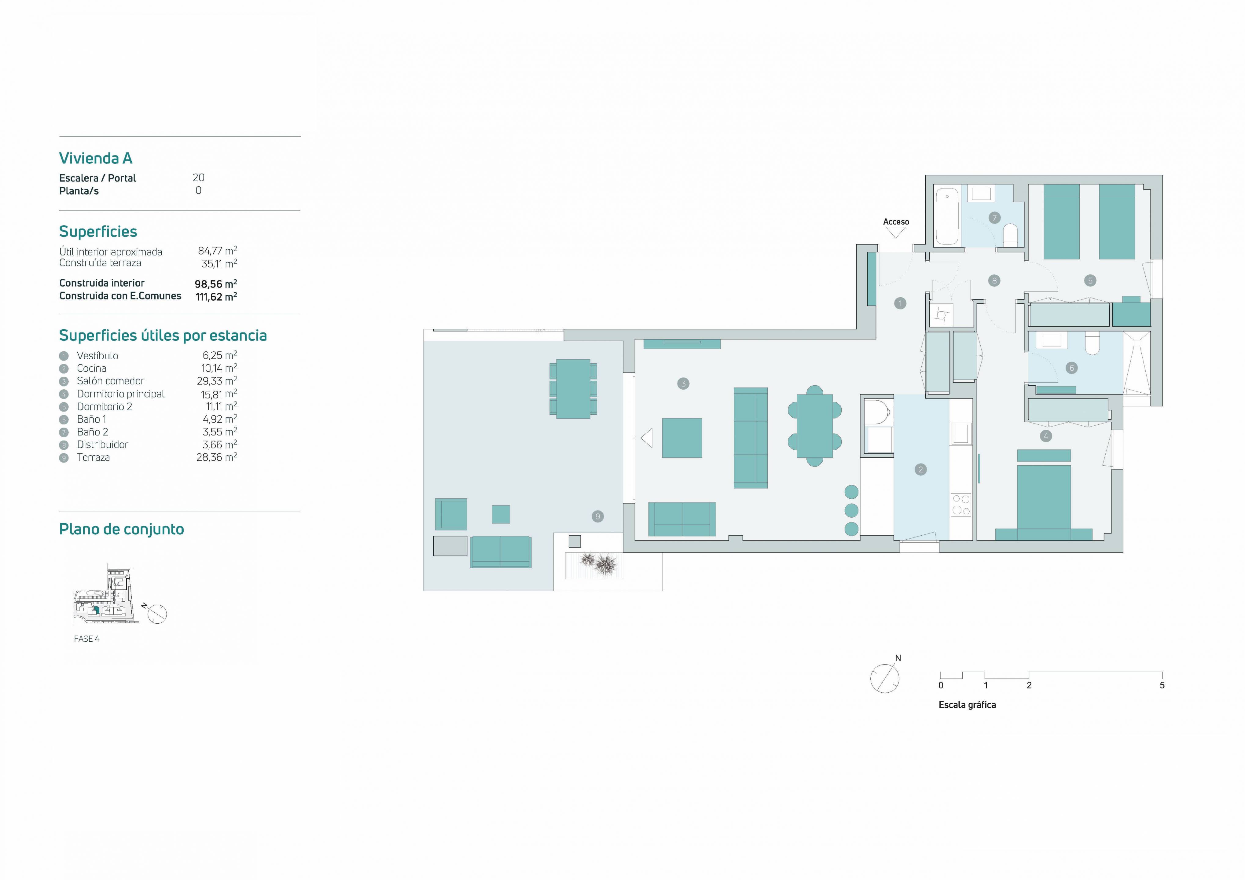 Floor plan of 2-bedroom ground-floor apartment, Arroyo Vaquero, Estepona