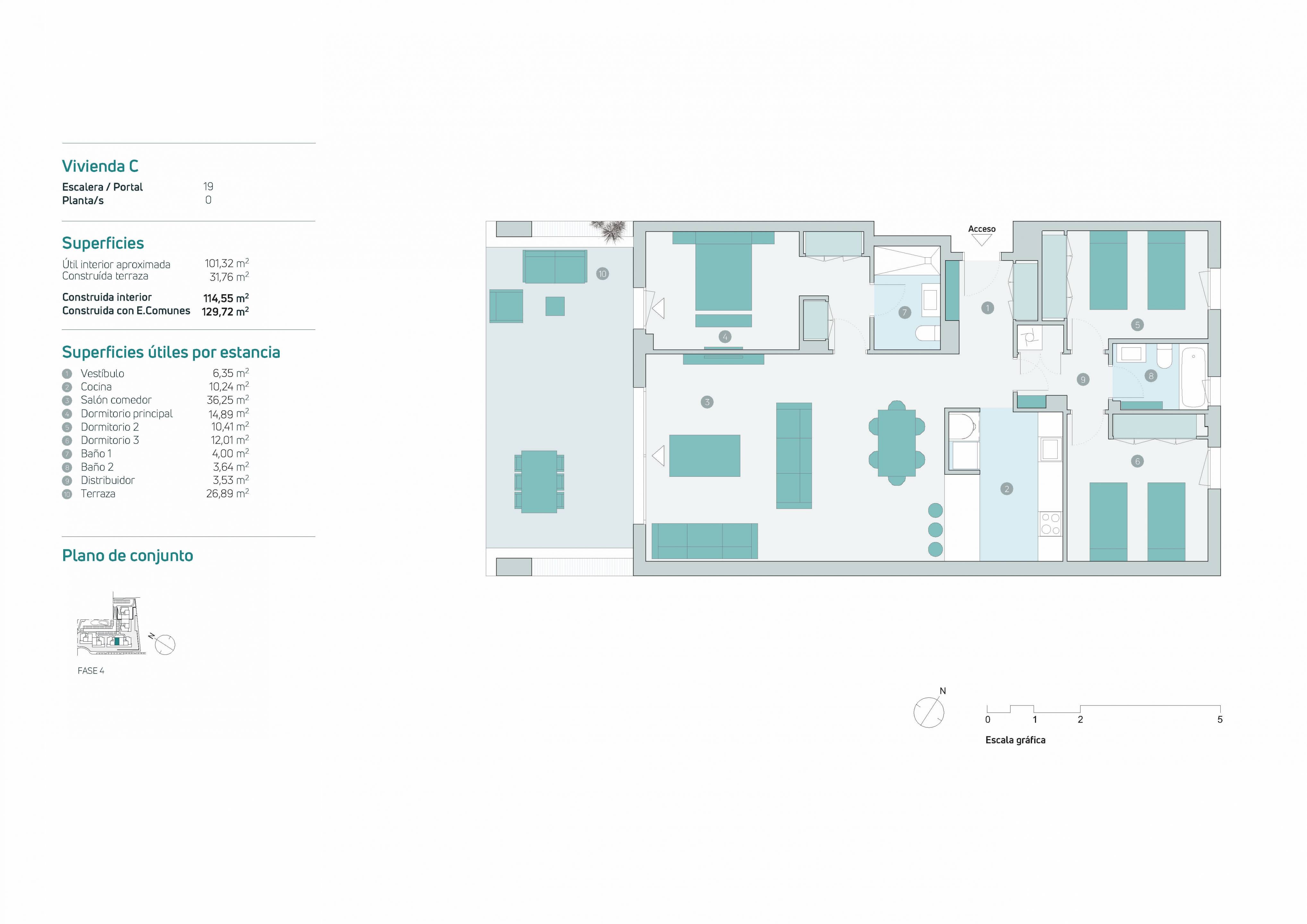 Floor plan of 3-bedroom ground-floor apartment, Arroyo Vaquero, Estepona