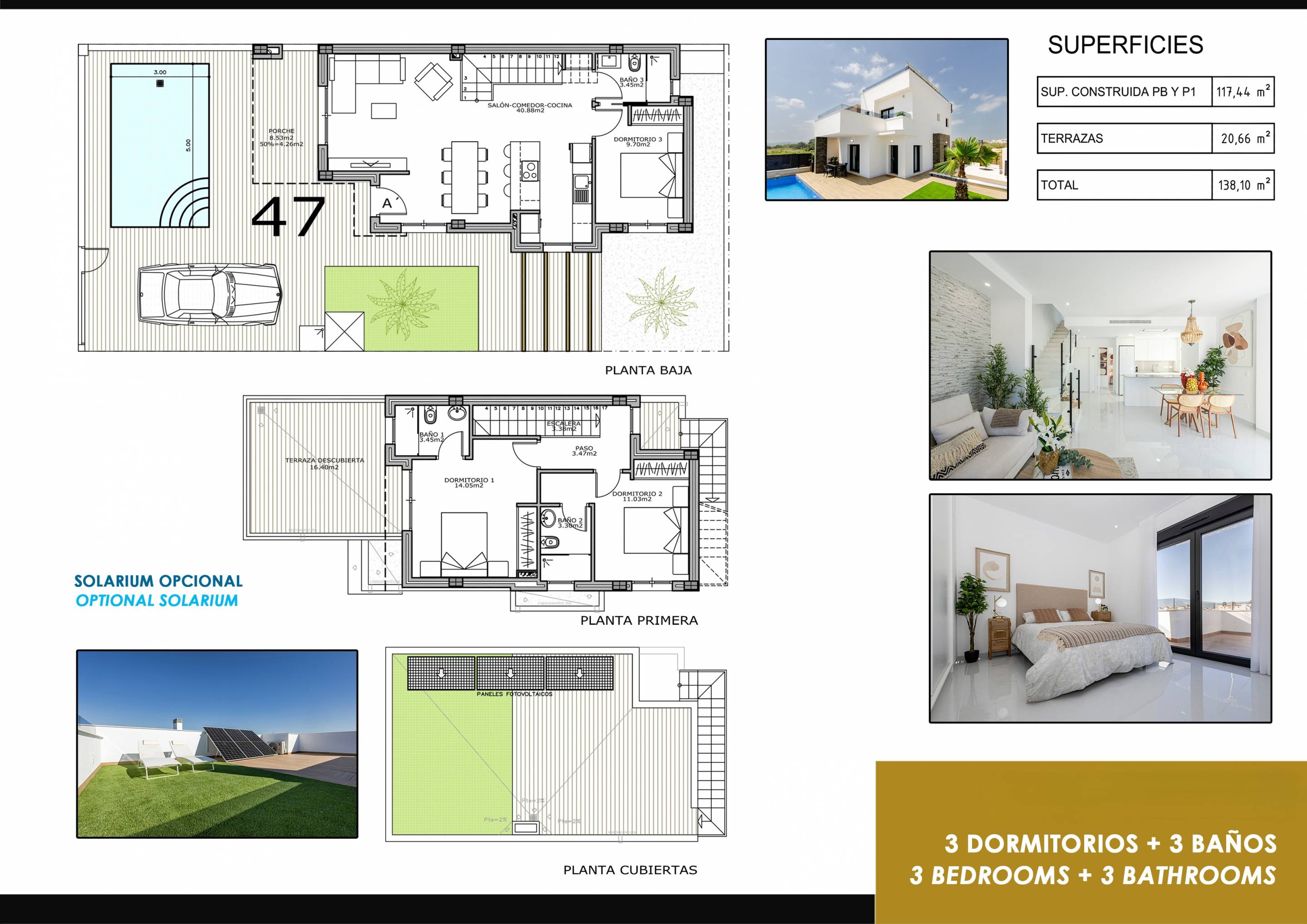 Floor plan of 3-bedroom villa in Desamparados-Hurchillo-Torremendo, Orihuela