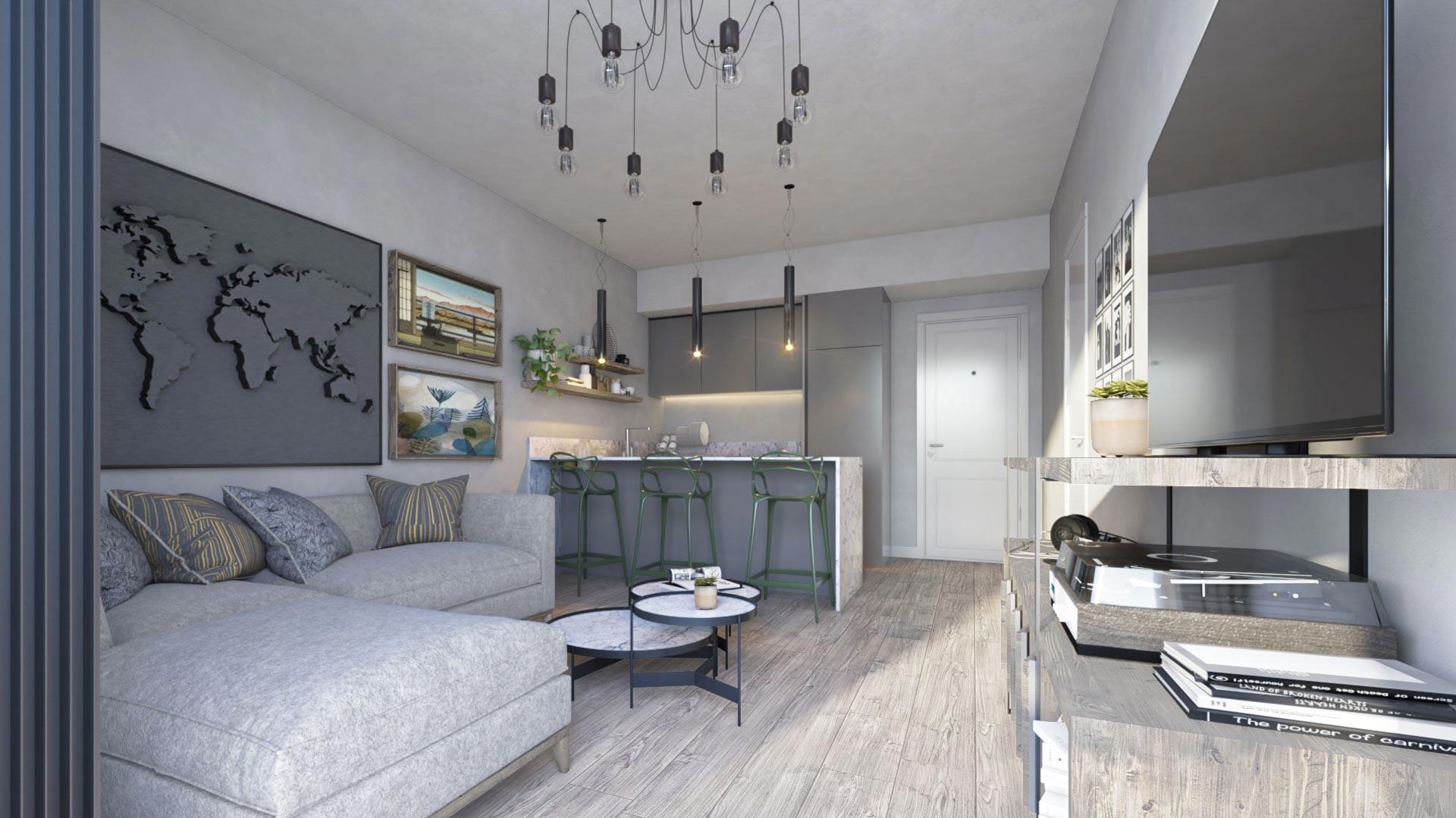 Kitchen with fitted units and integrated appliances in new-build apartment, Las Flores, Mijas