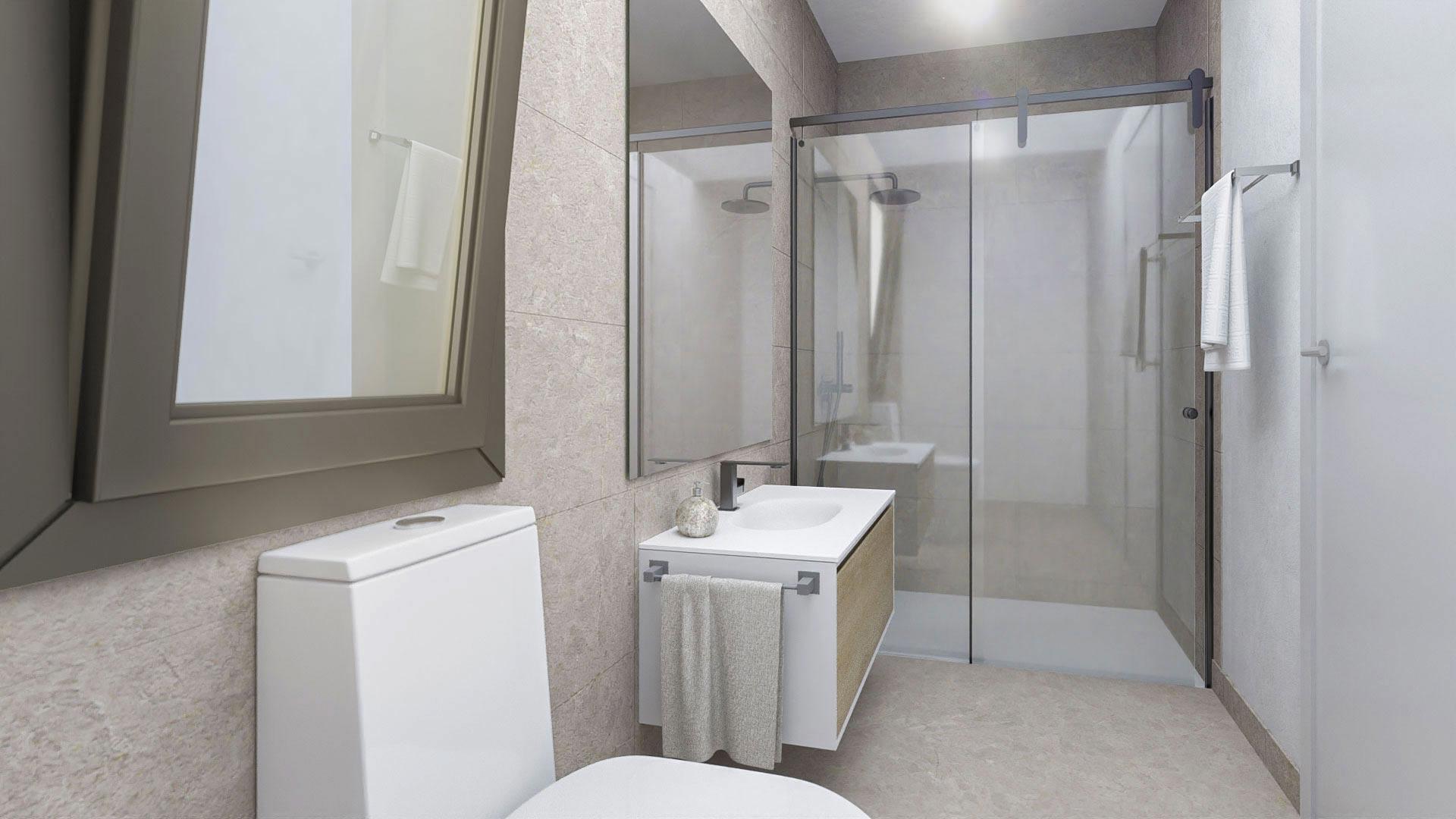 Bathroom with walk-in shower in new-build apartment, Las Flores, Mijas