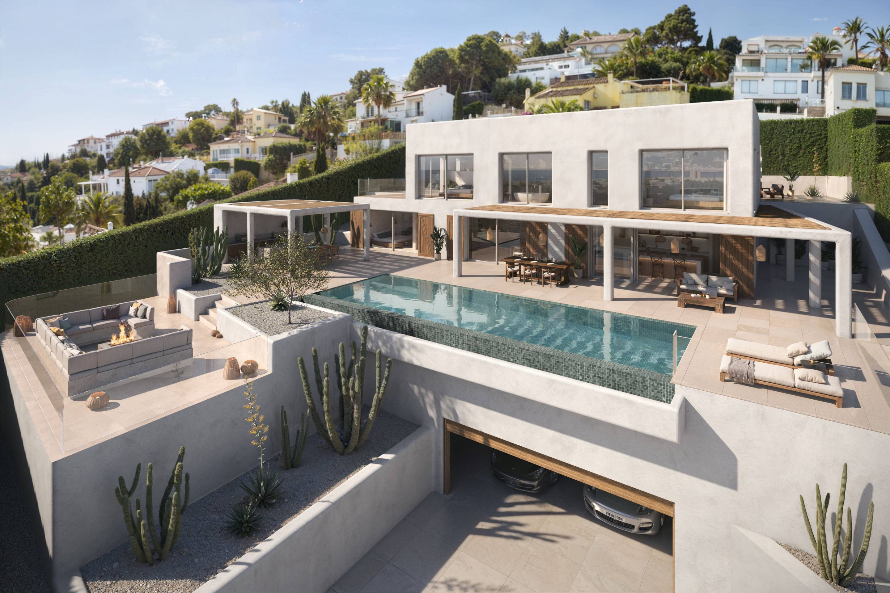Upper-floor terrace with sea views towards the cape, new-build villa, La Granadella, Jávea