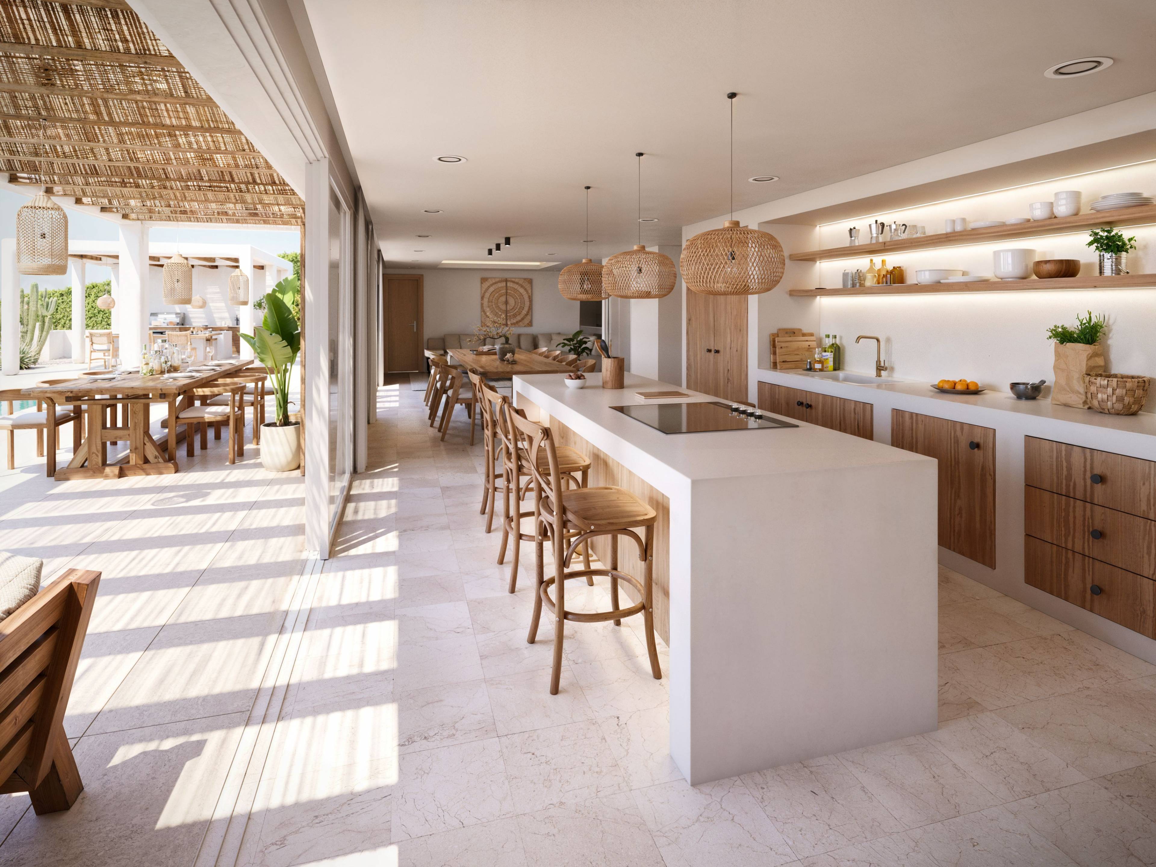 Entrance facade of 5-bedroom new-build villa in La Granadella, Jávea, with landscaped approach