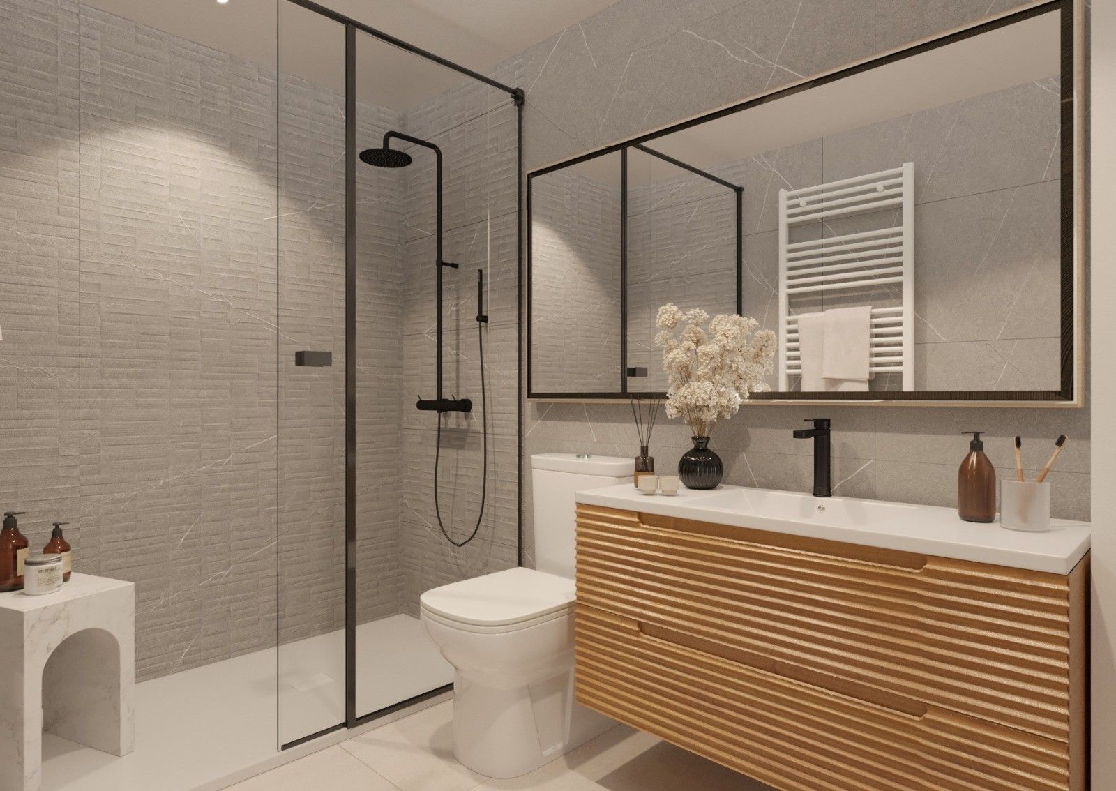 Main bathroom with shower in 2-bedroom new-build apartment, Lago Jardín, Torrevieja