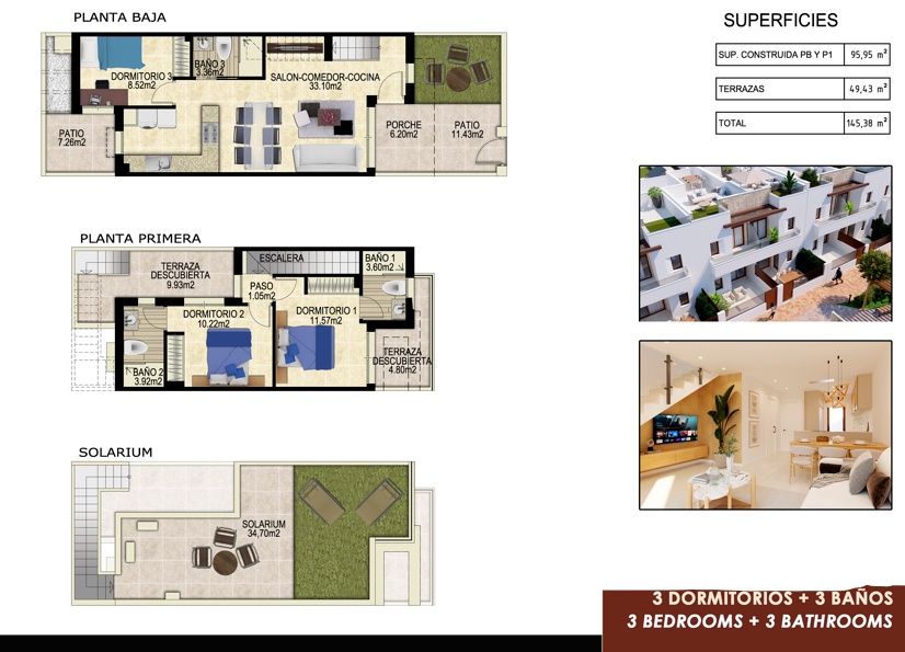 Floor plan of 3-bedroom townhouse in Desamparados, Orihuela