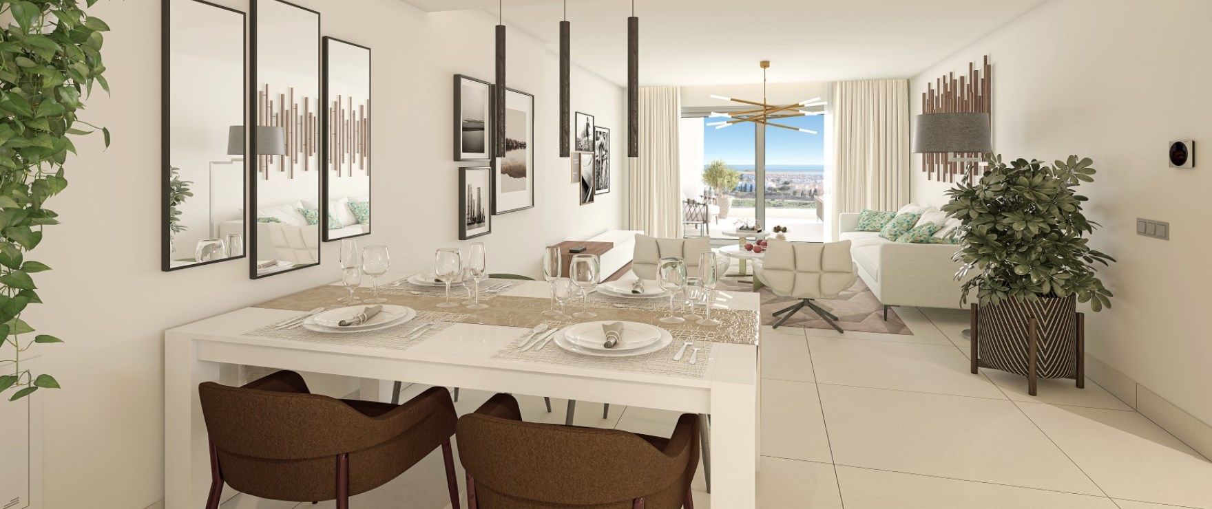 Open-plan kitchen and dining area in ground-floor apartment, Bahia de las Rocas, Manilva