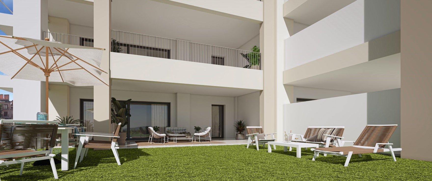 Exterior facade of the new-build development, Bahia de las Rocas, Manilva