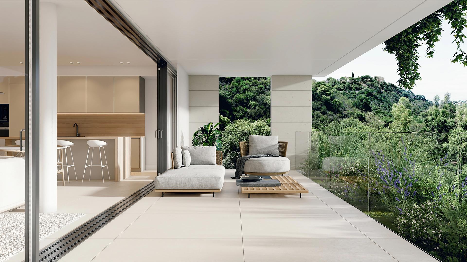 Outdoor terrace space on private solarium of new-build penthouse, Santa María, Marbella