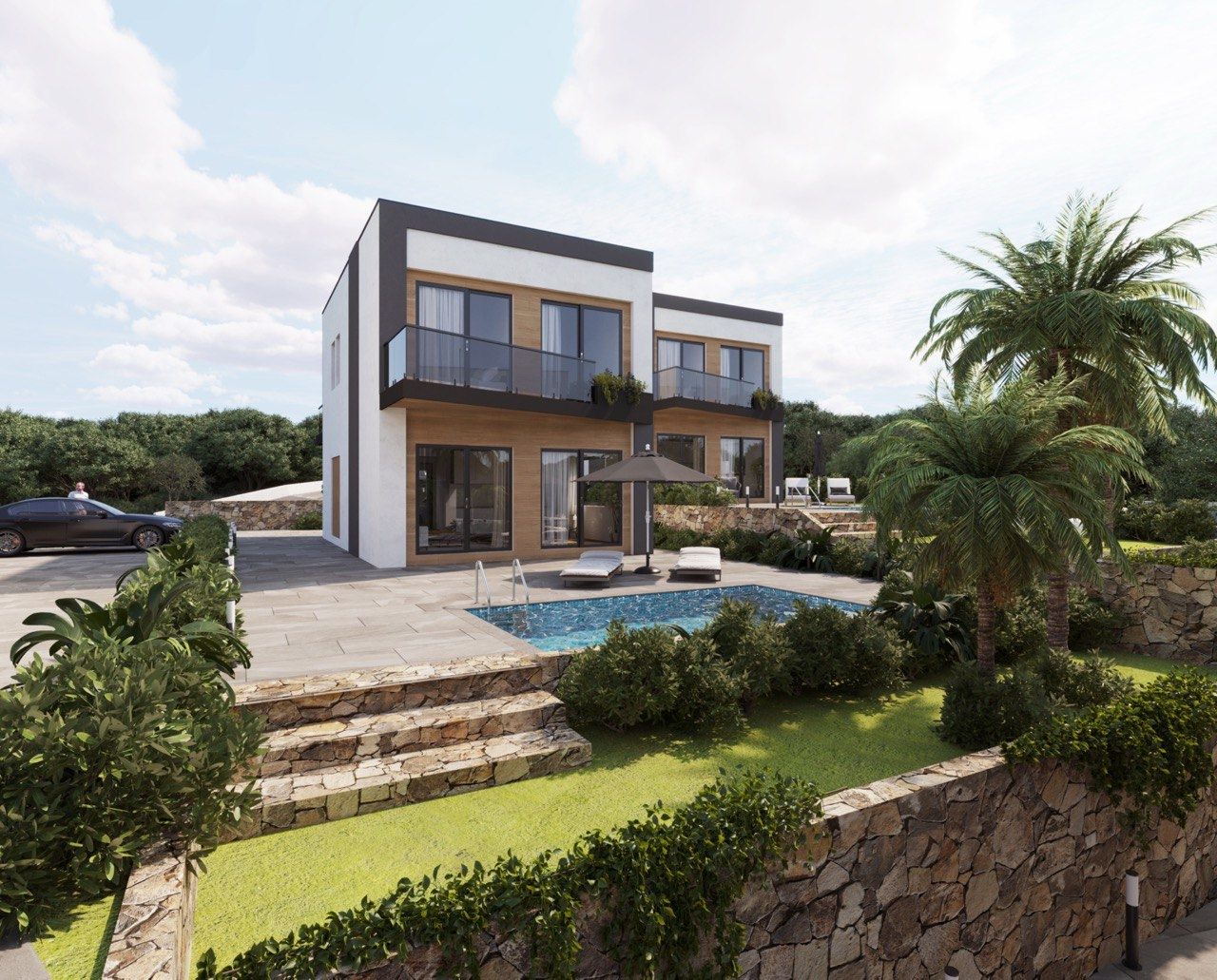 Pool area viewed from terrace, 3-bedroom villa, Golf Bahía, Finestrat