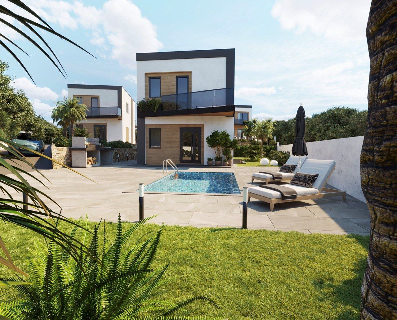 Pool and terrace lit at night, new-build villa, Golf Bahía, Finestrat