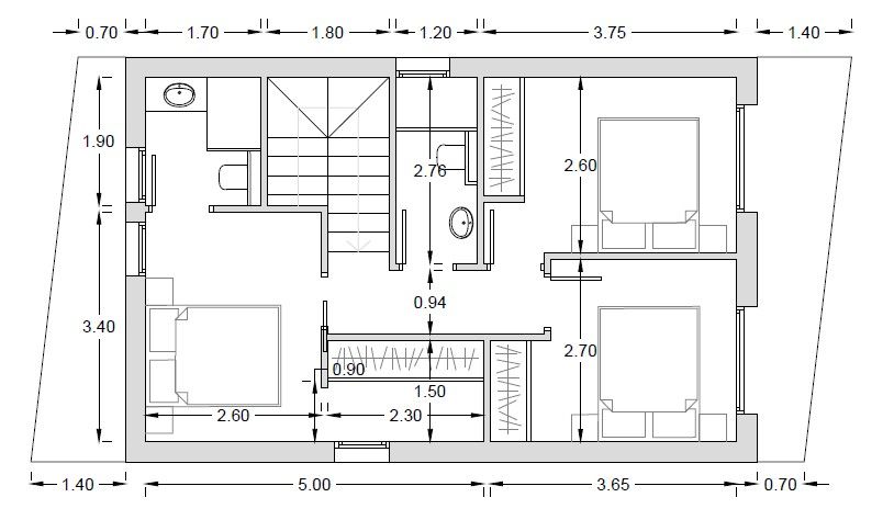 Upper-floor plan of 3-bedroom villa in Golf Bahía, Finestrat