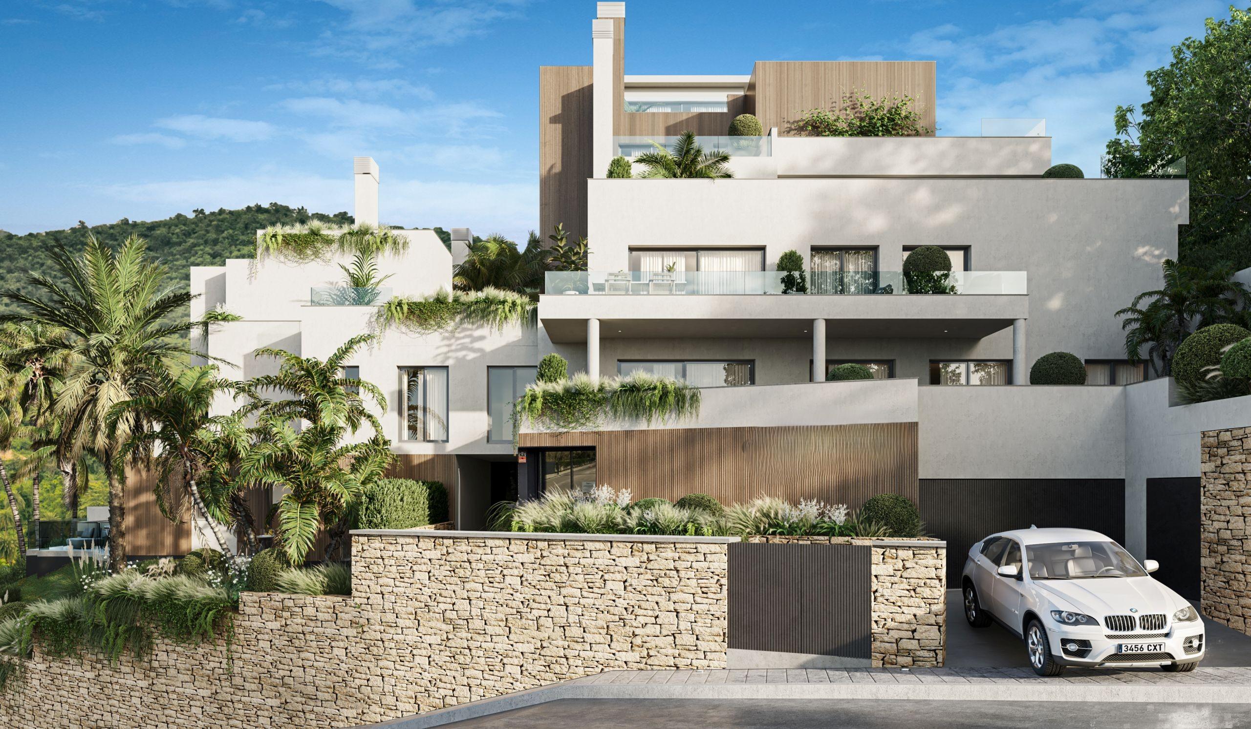 Evening view of communal pool area, new-build complex, Rio Real
