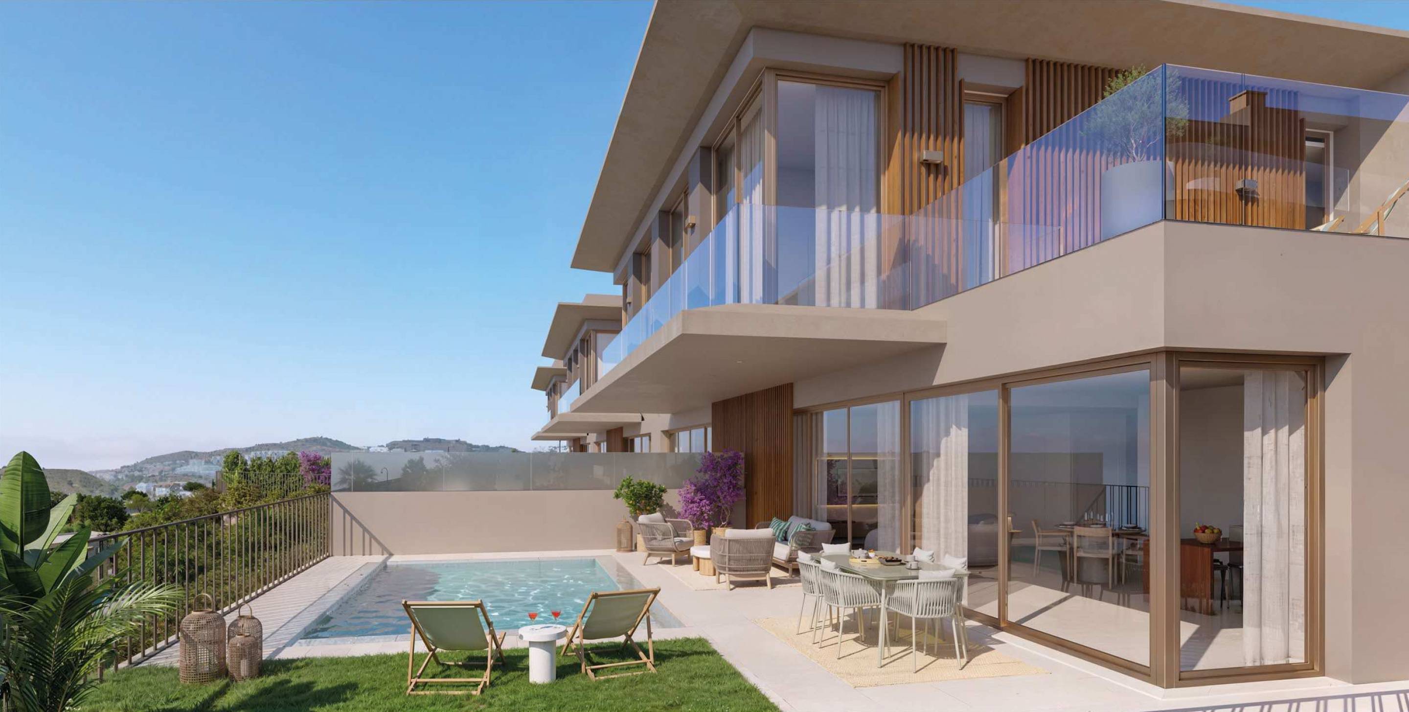 Kitchen with integrated appliances and contemporary units, new-build townhouse, La Cala de Mijas