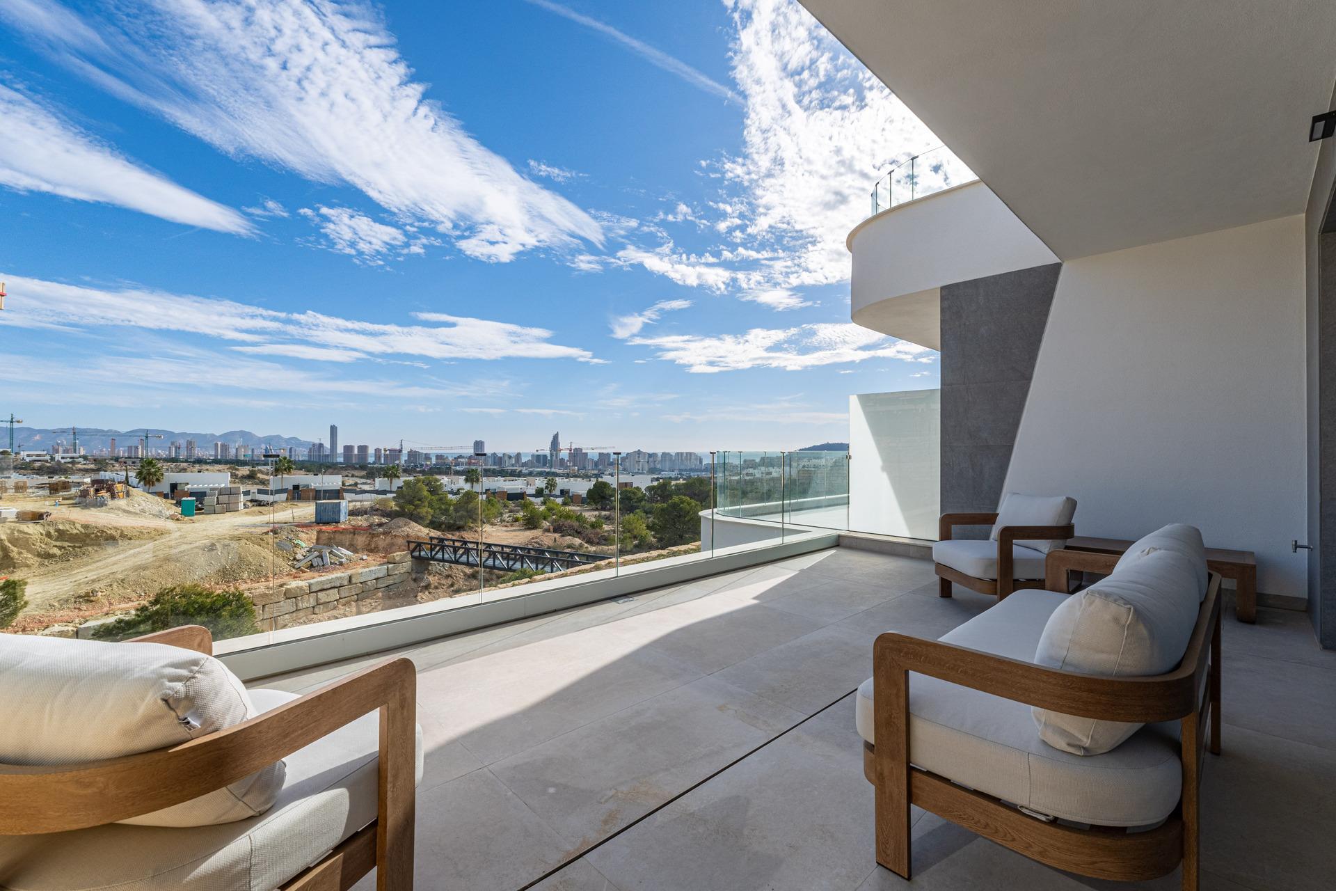 Render showing terrace and garden of ground-floor unit, Camporrosso Village, Finestrat