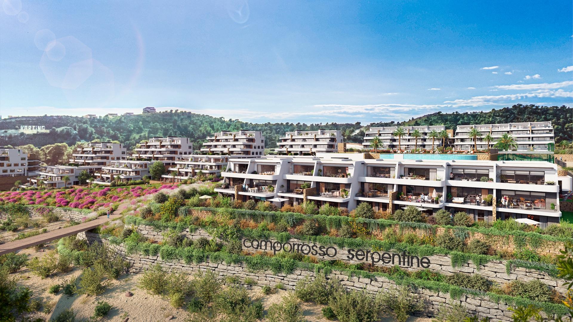 Terrace area of ground-floor new-build apartment, Camporrosso Village, Finestrat