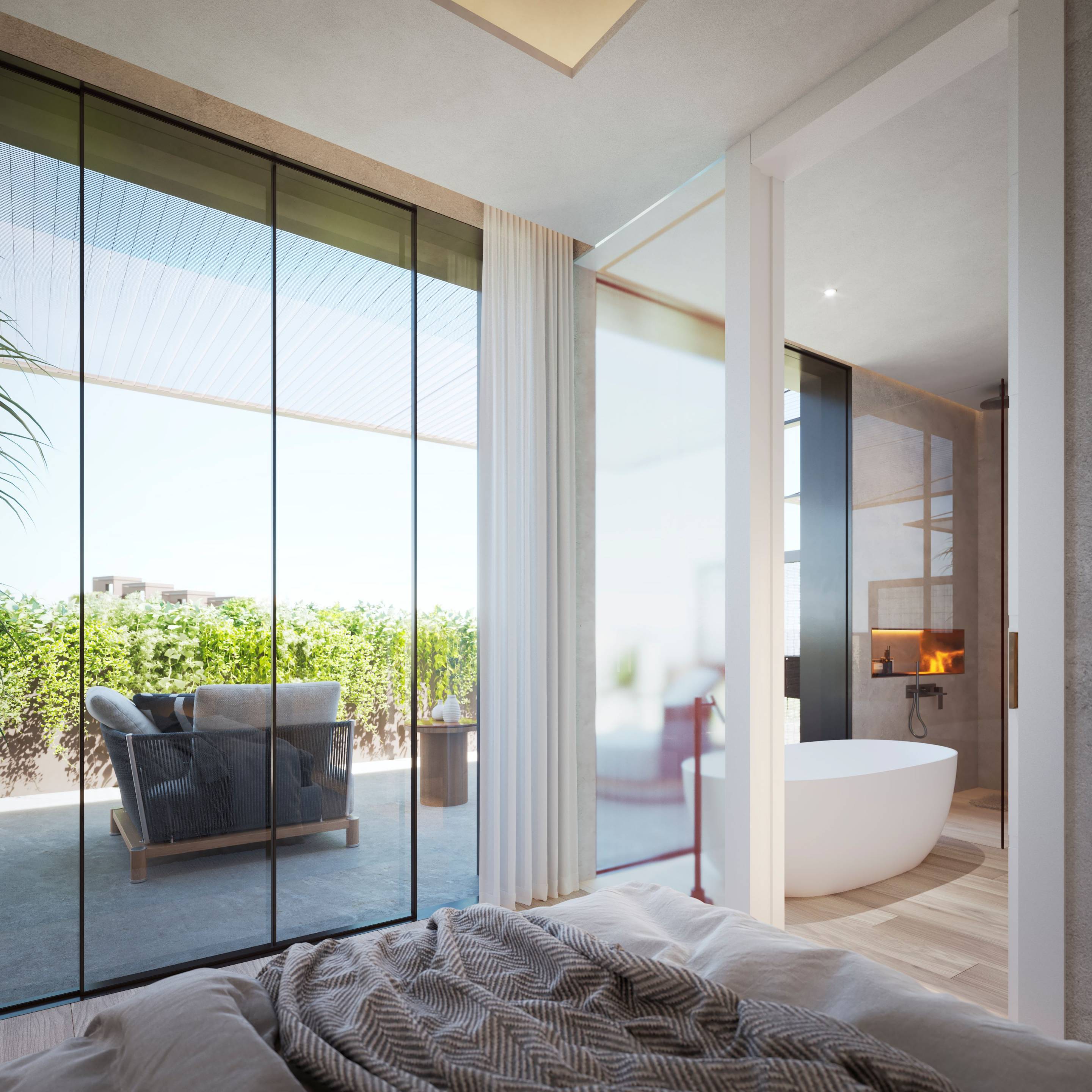 Bathroom with walk-in shower in 3-bedroom new-build townhouse, Elviria, Marbella
