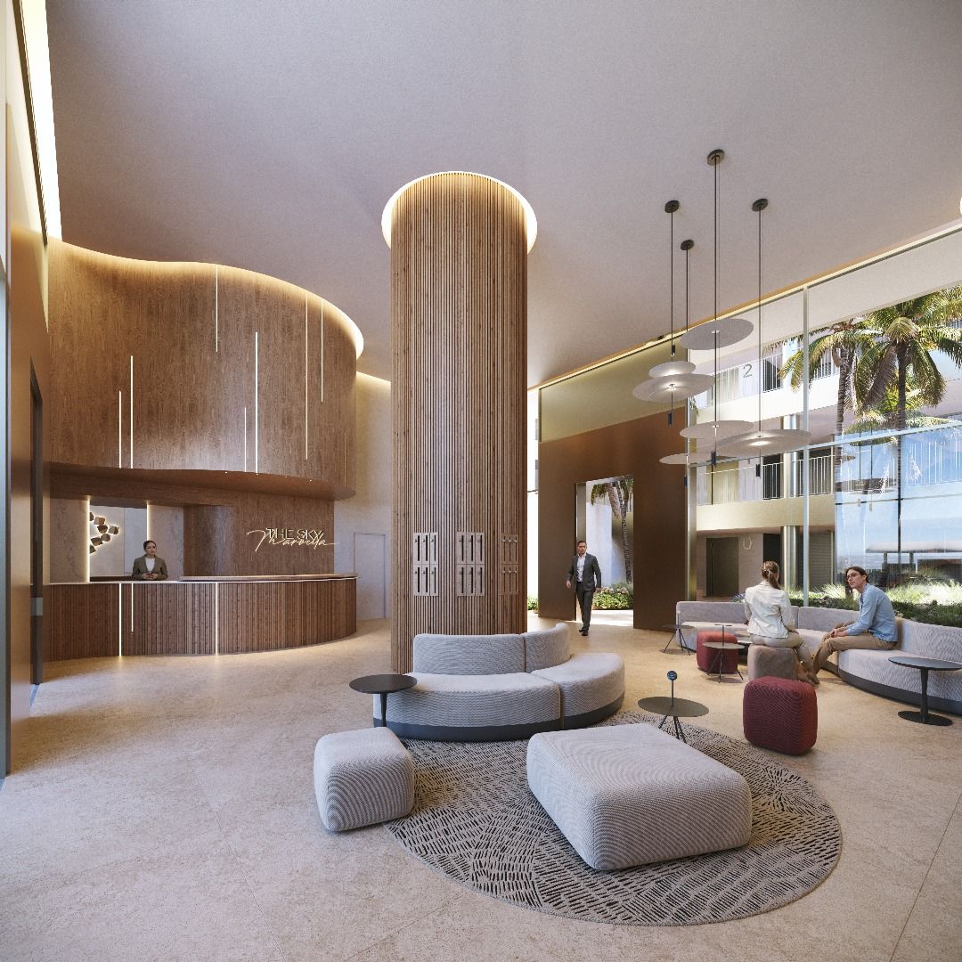 Living space with neutral finishes, ground-floor apartment, La Quinta