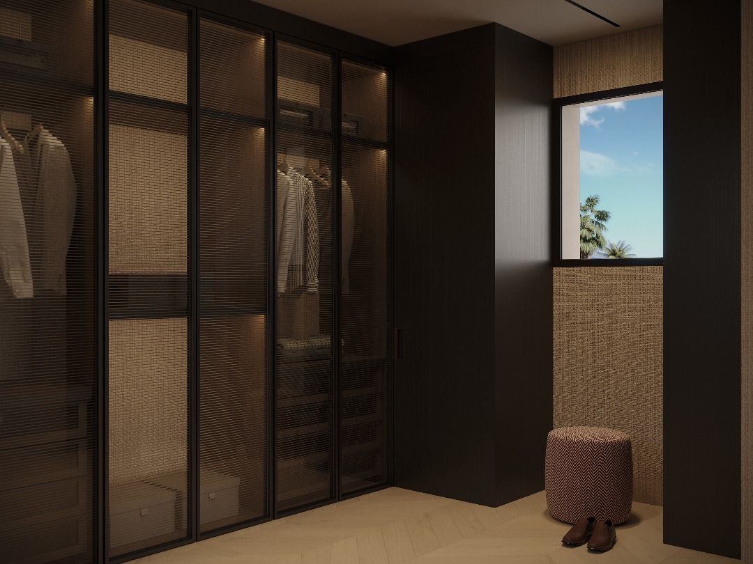 Master bedroom with large windows in 4-bedroom apartment, La Quinta, Benahavis