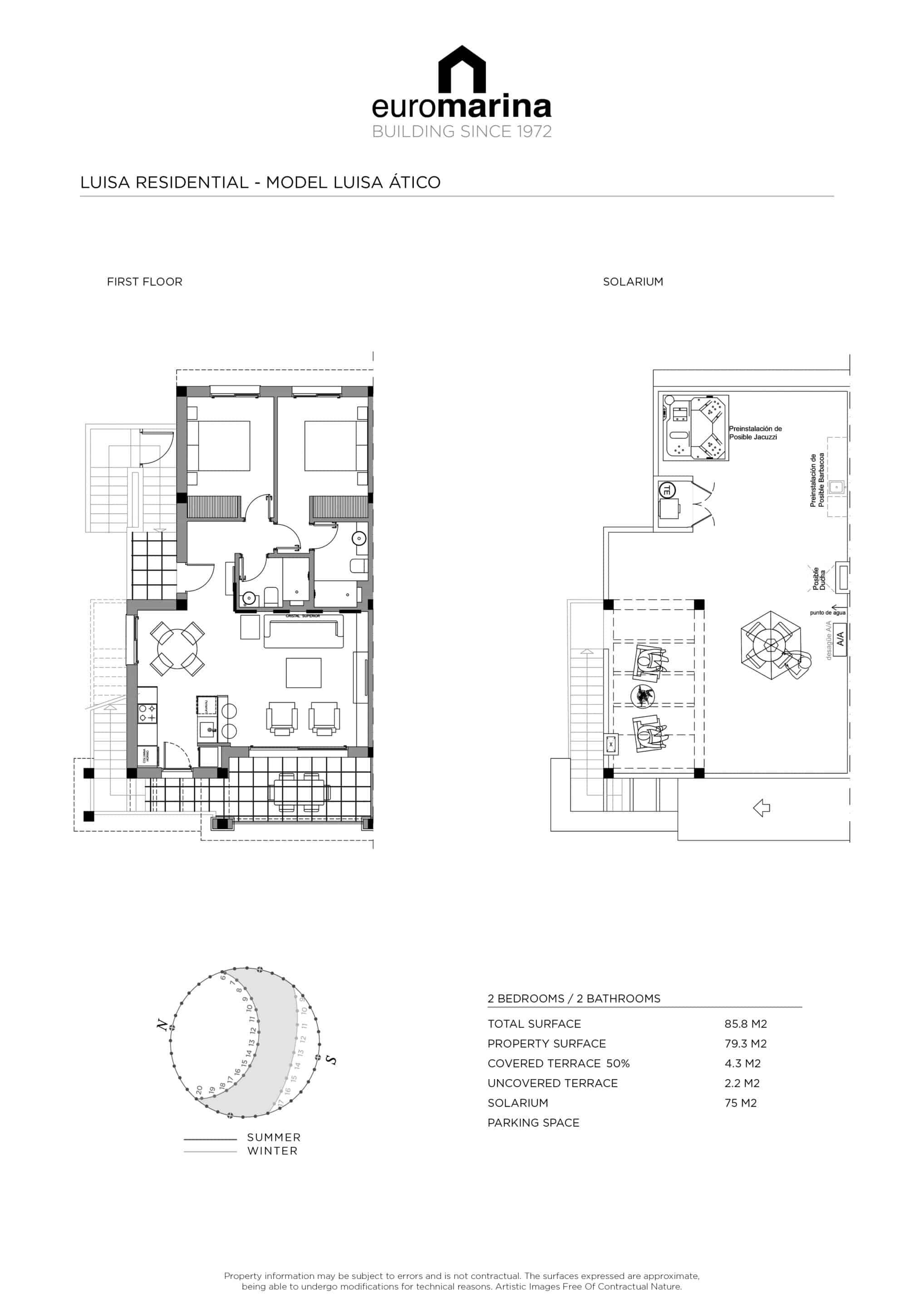 Floor plan of 3-bedroom top-floor penthouse, Doña Pepa, Rojales