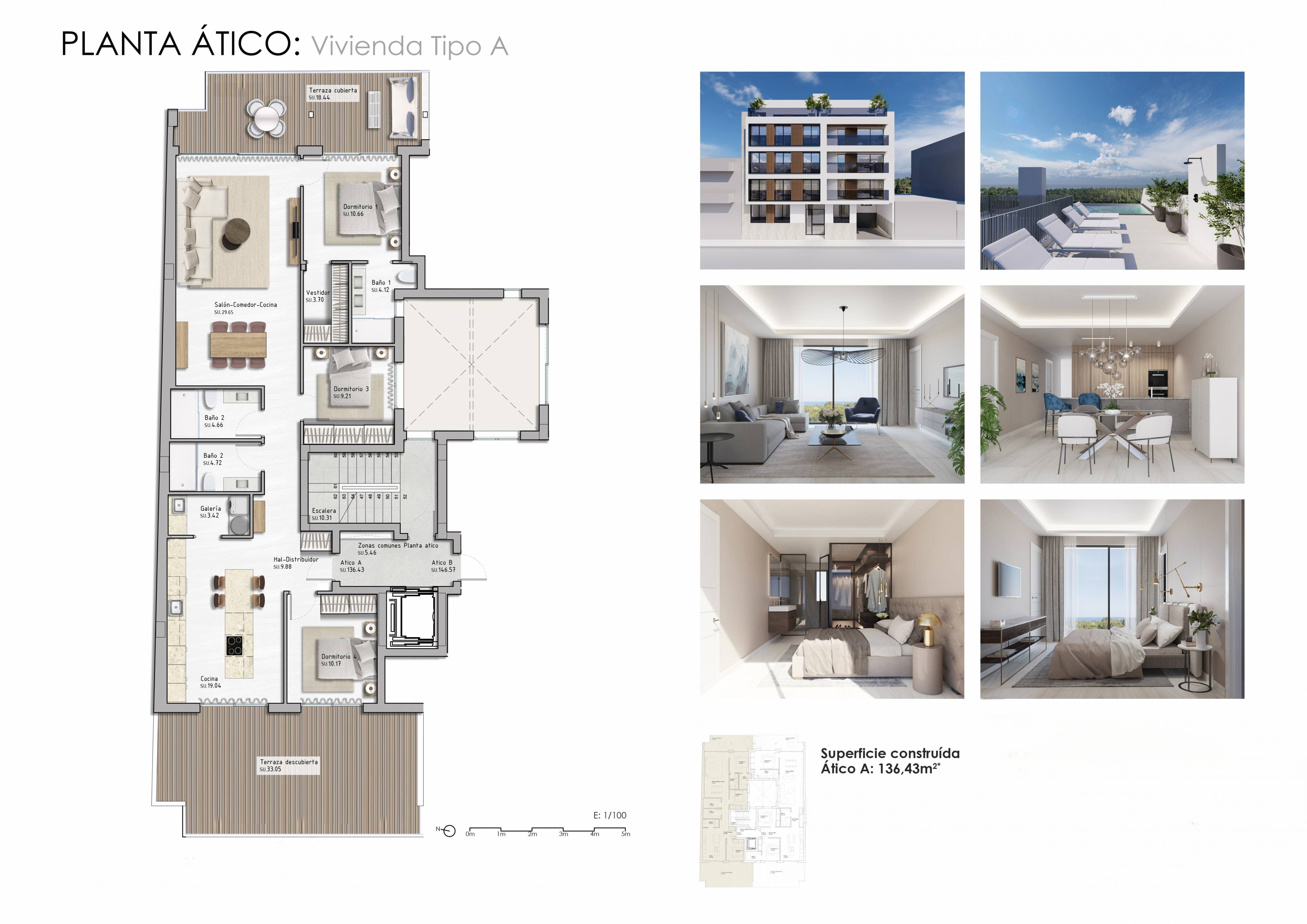 Detailed floor plan showing room layout of 3-bedroom penthouse, Zona Pueblo