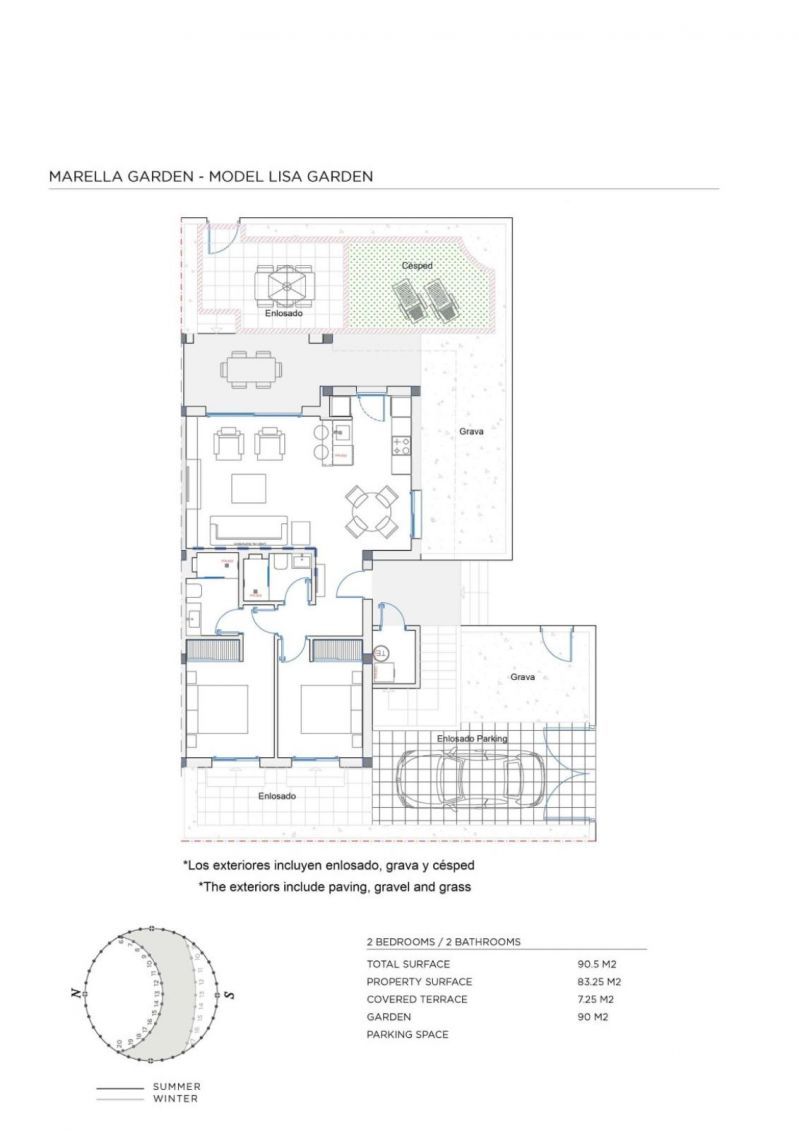Floor plan of 2-bedroom bungalow in Centro de la Ciudad Quesada, Rojales