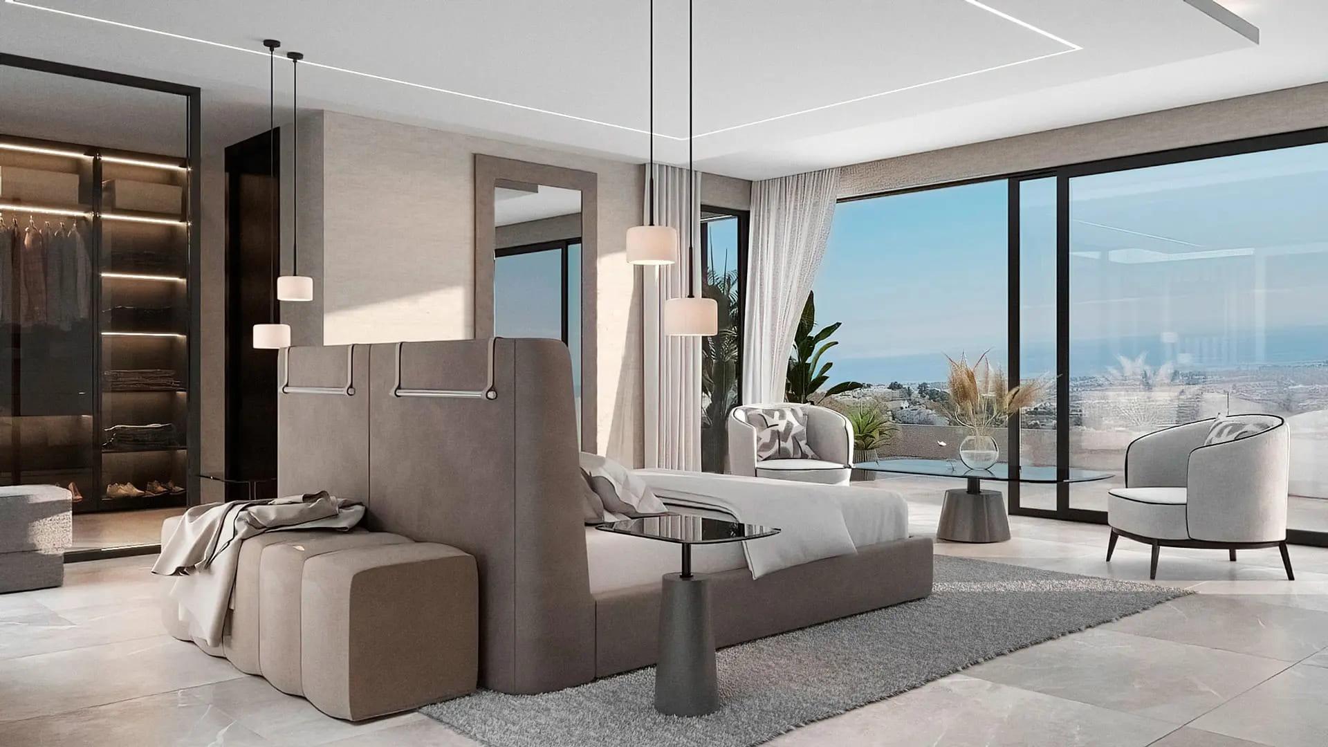 Covered terrace with outdoor seating area overlooking garden, El Madroñal