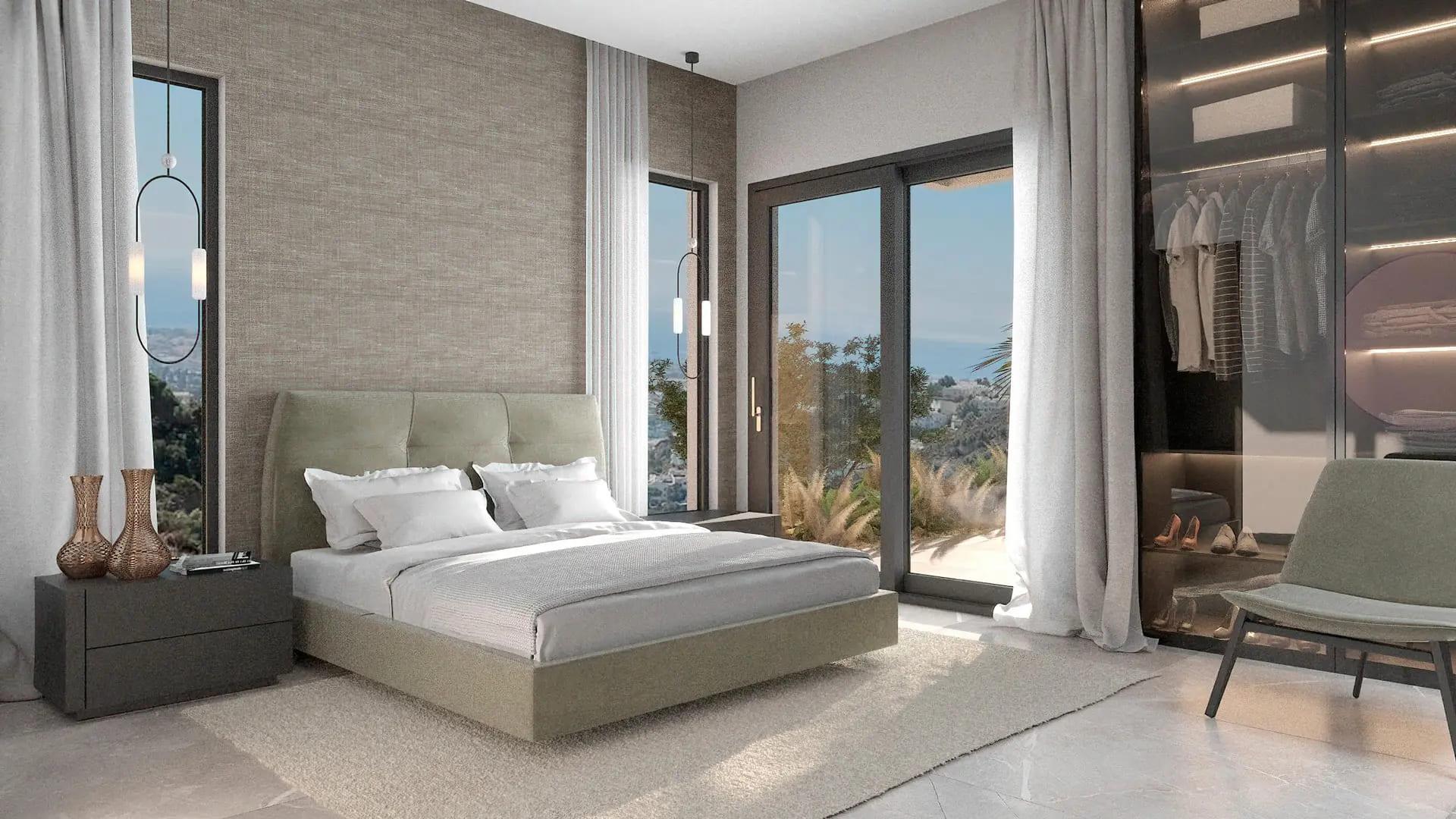 Third bedroom with fitted wardrobes in new-build villa, El Madroñal, Benahavis
