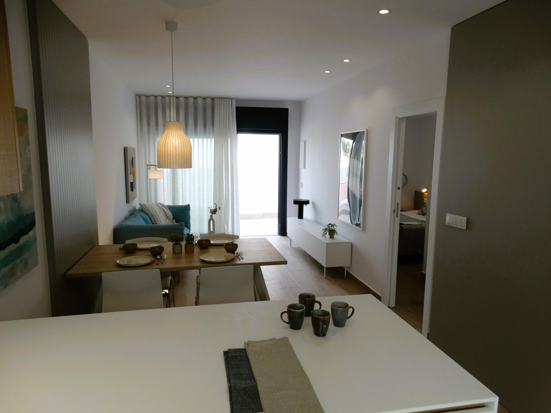 Open-plan kitchen with fitted units in new-build bungalow, Las Higuericas