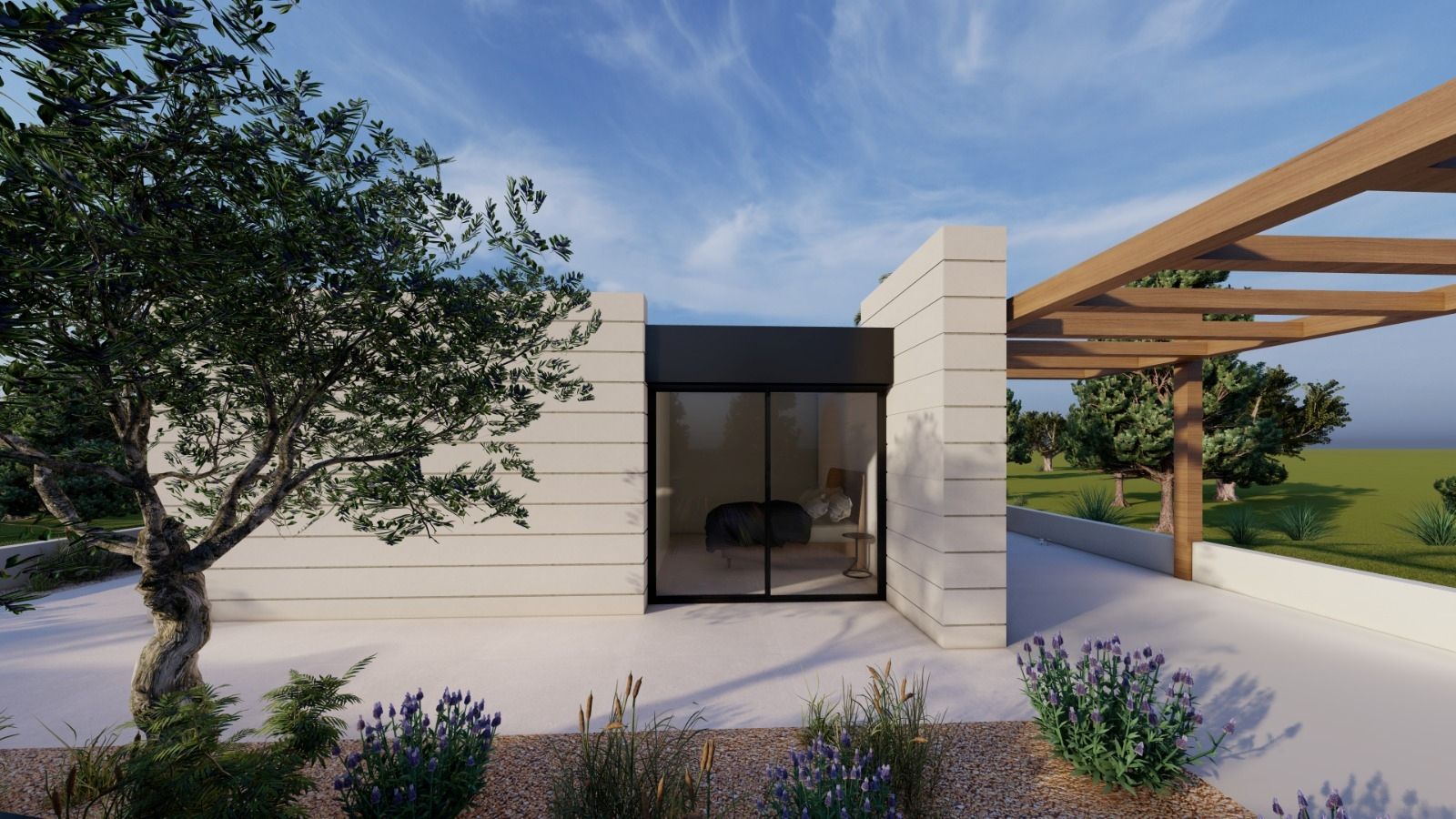 Front facade of 3-bedroom new-build villa in Lo Romero Golf, Pilar De La Horadada