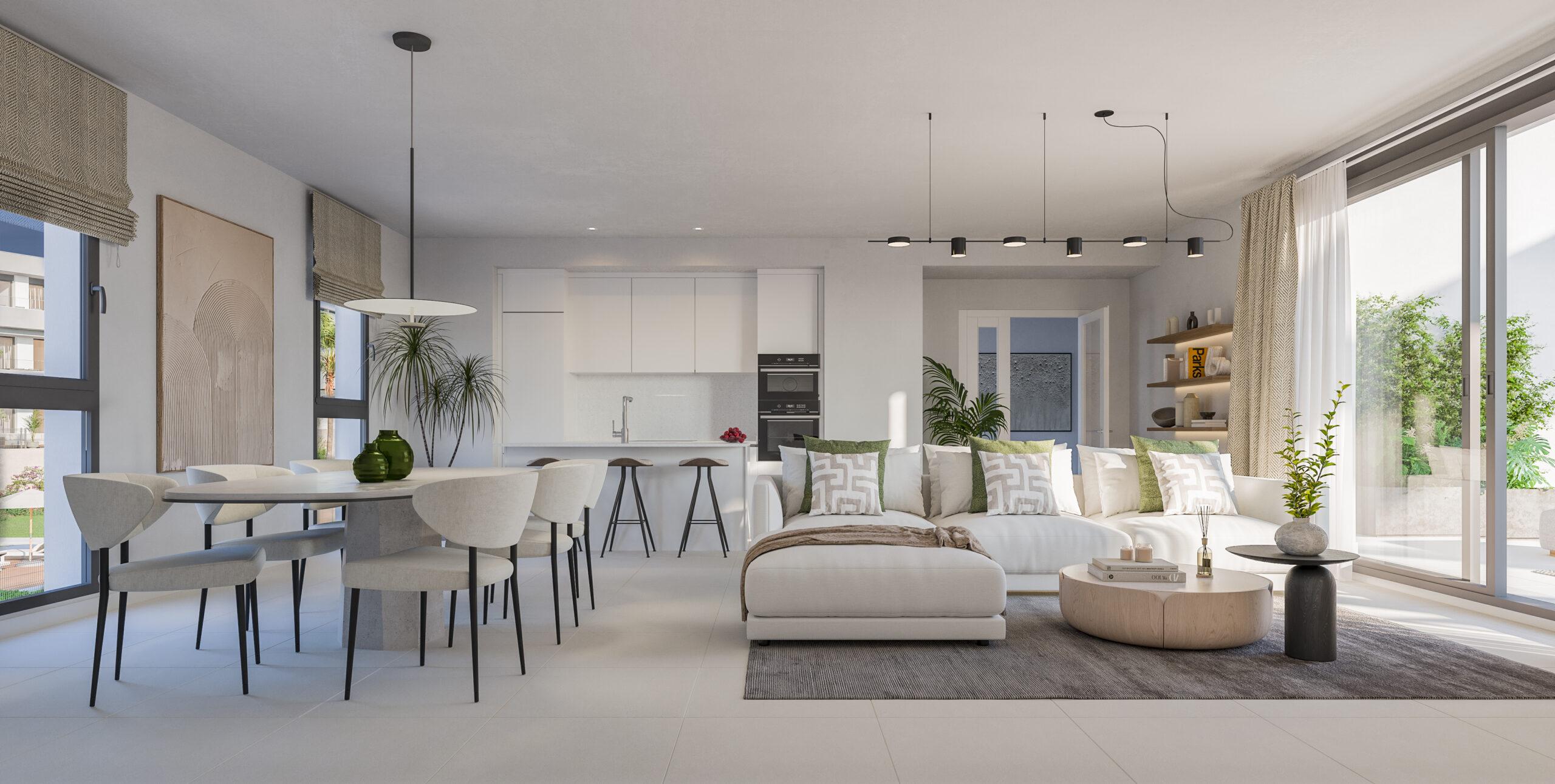 Lift lobby and communal hallway in new-build apartment building, Valle Romano Golf