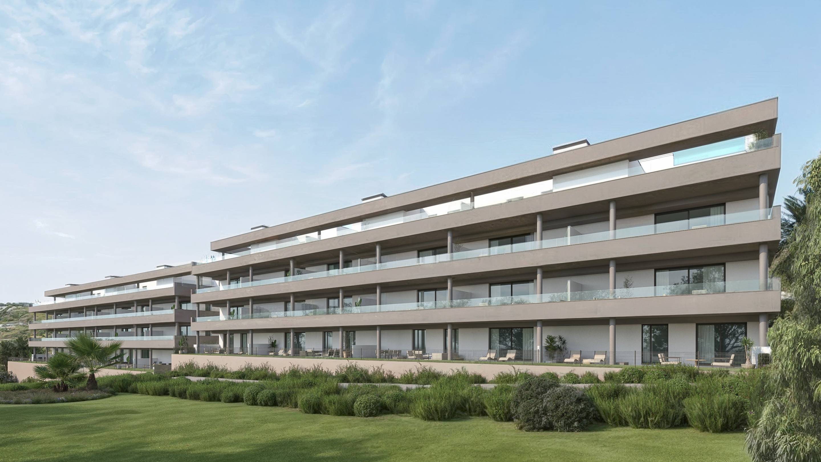 Open-plan living and dining area in 1-bedroom new-build apartment, Valle Romano Golf