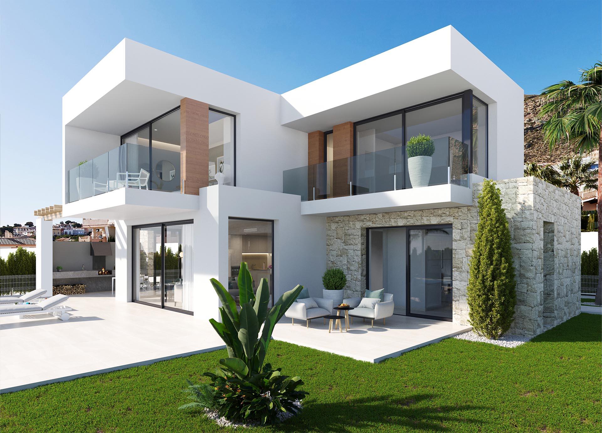 Outdoor terrace area adjoining new-build villa, Sierra Cortina, Finestrat