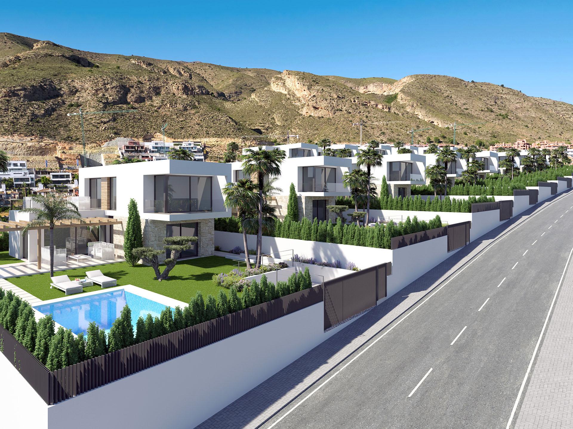 Ground floor plan of 3-bedroom new-build villa on 483m² plot in Sierra Cortina, Finestrat