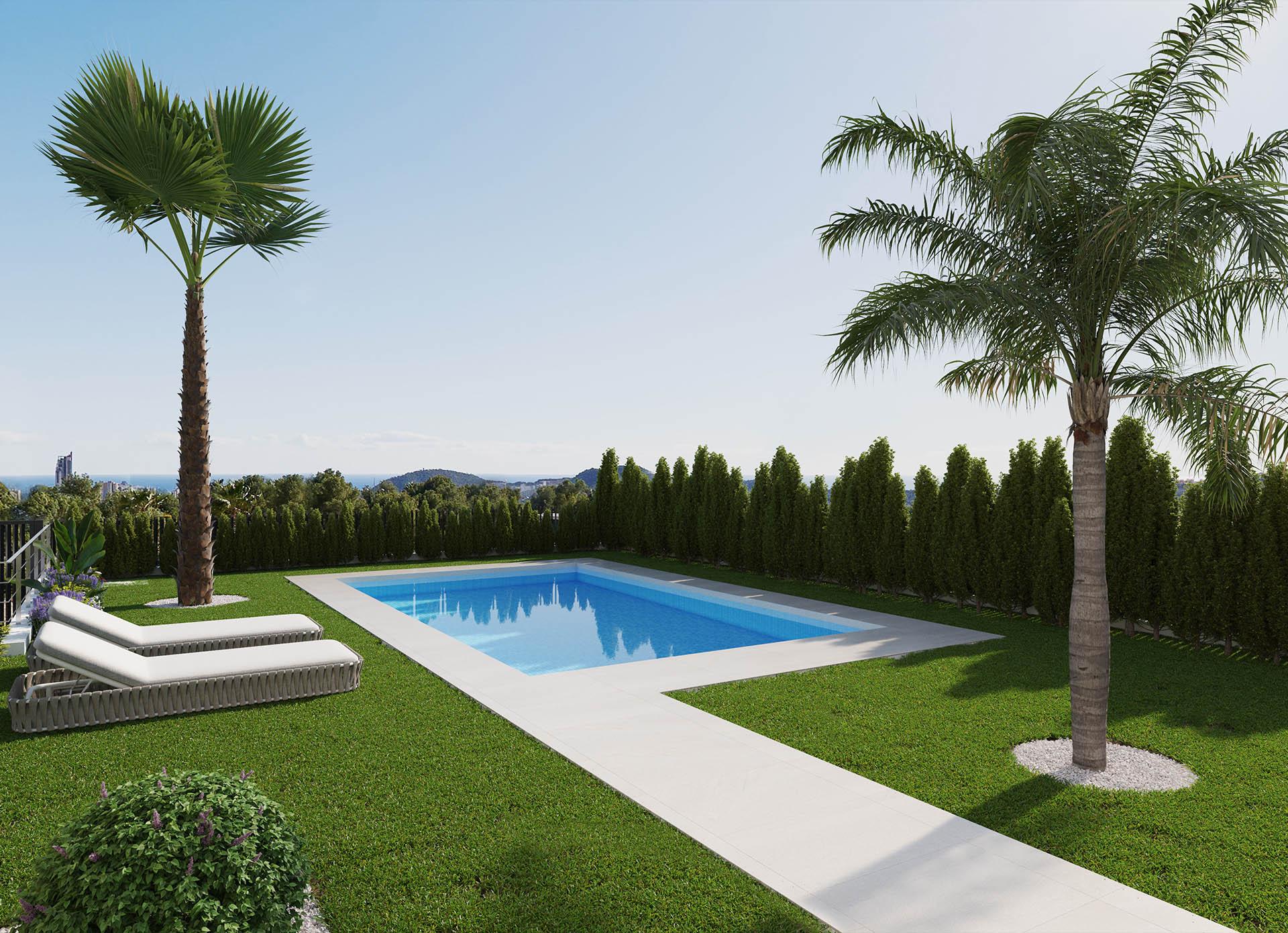 Lounge area with natural light in ground-floor new-build villa, Sierra Cortina