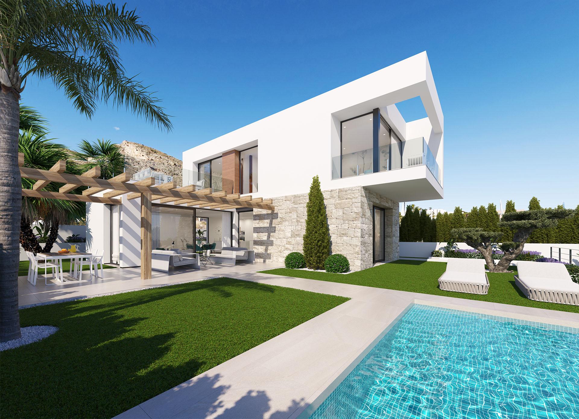 Swimming pool and private garden of new-build villa, Sierra Cortina, Finestrat