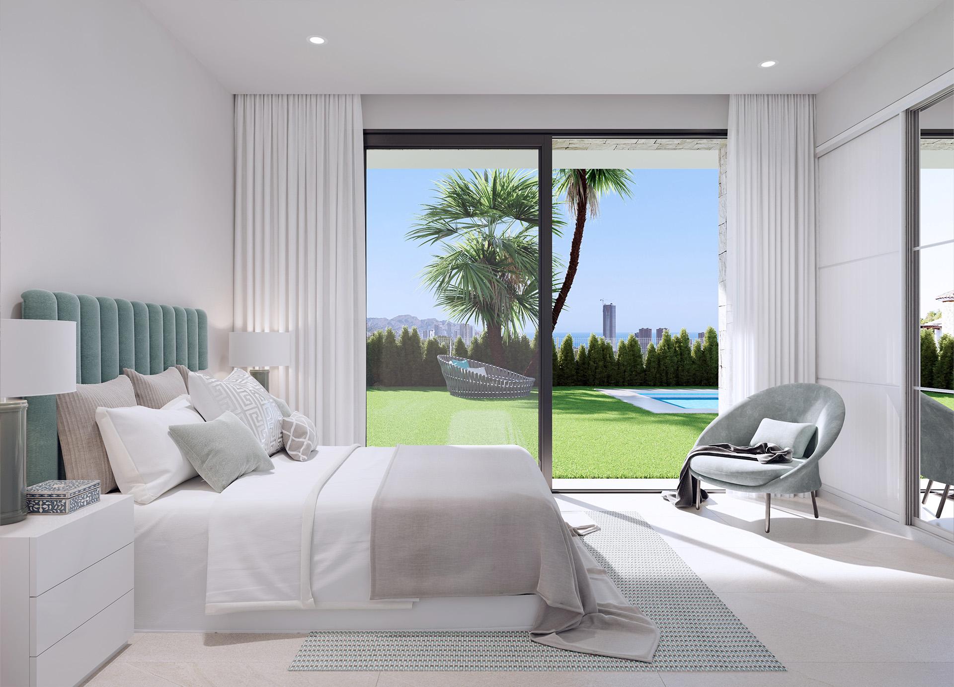 Interior finish detail showing flooring and wall treatment, new-build villa, Sierra Cortina