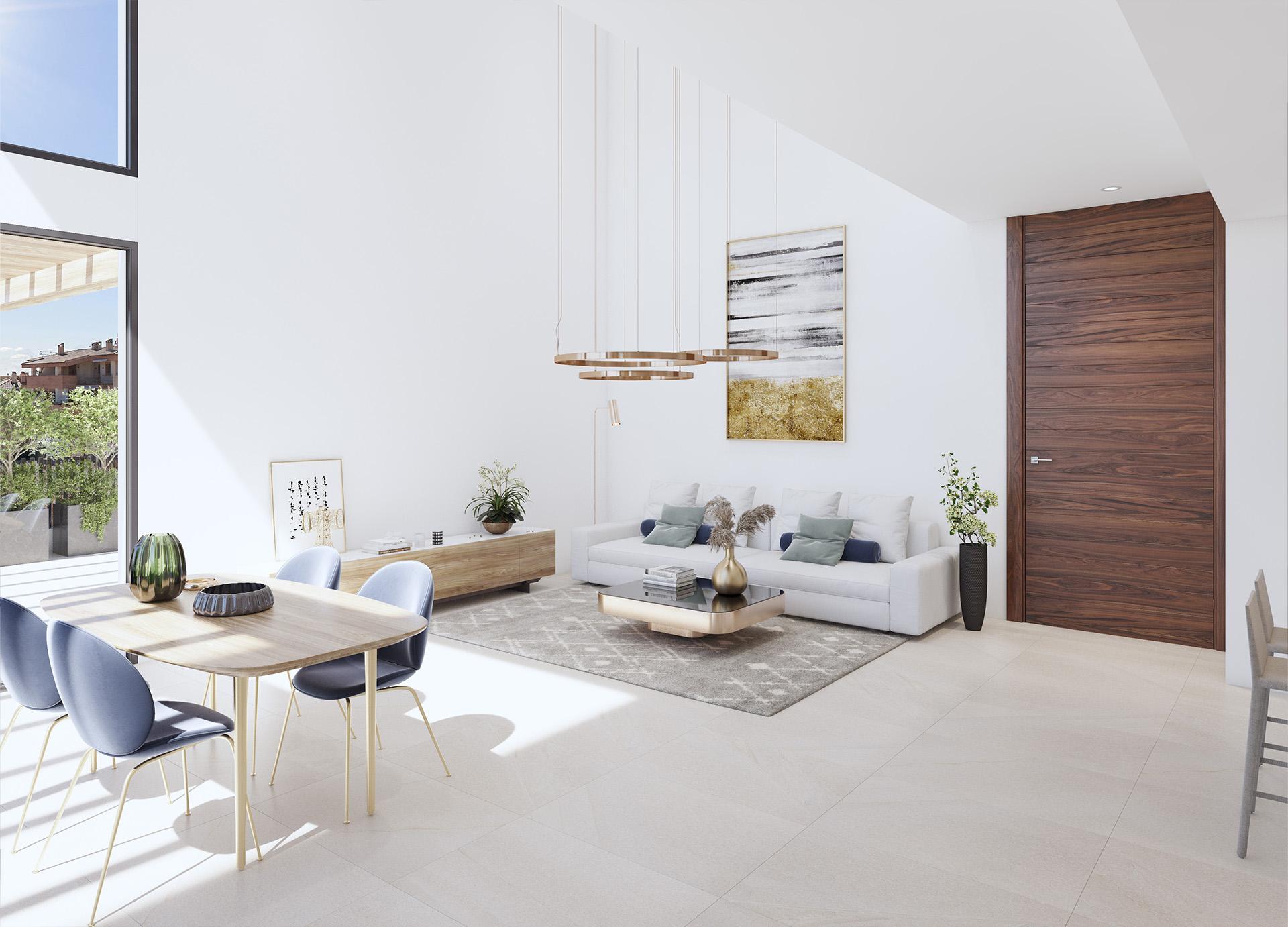 Open-plan living area inside 3-bedroom new-build villa, Sierra Cortina, Finestrat