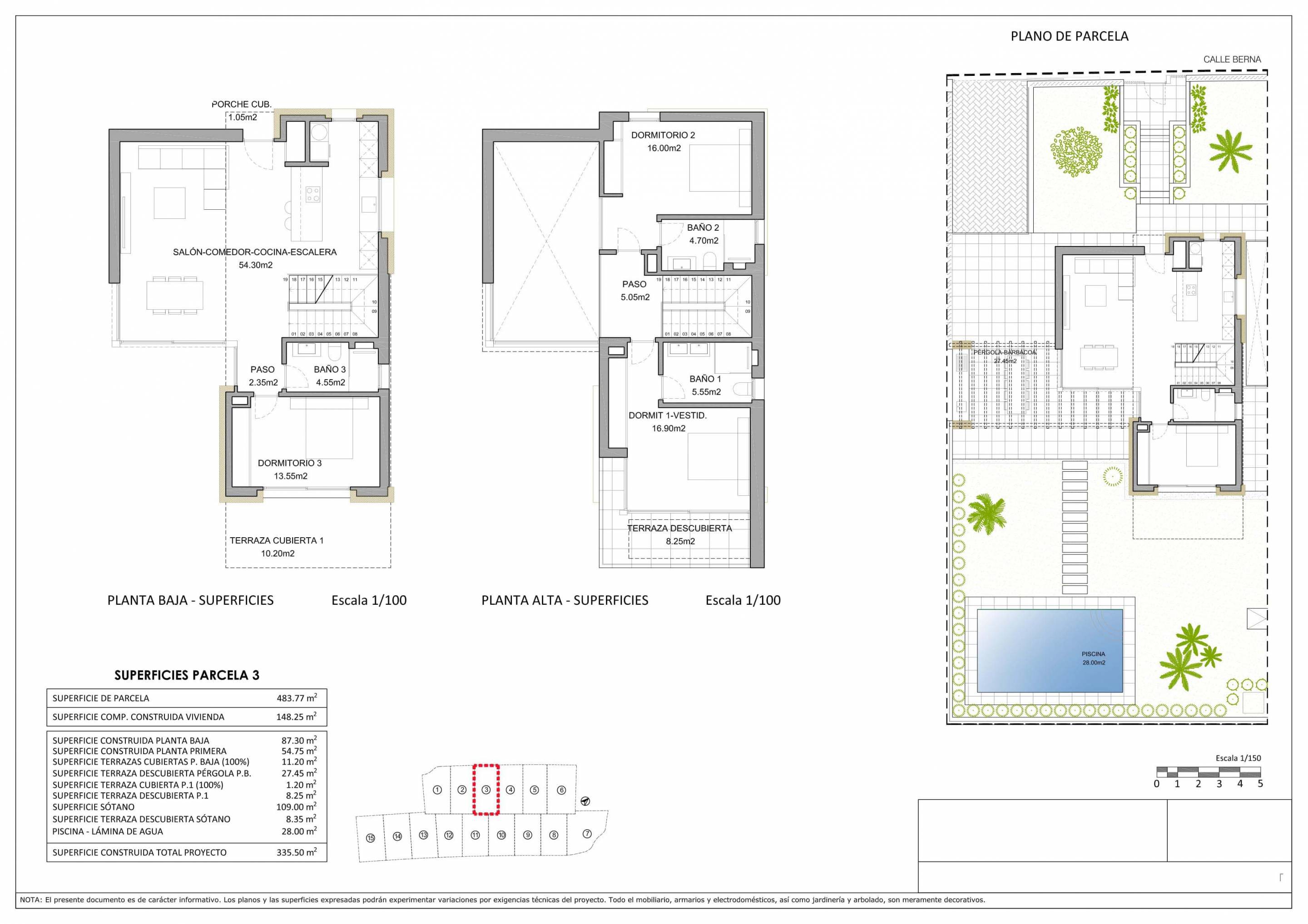 Upper floor plan of 3-bedroom new-build villa, Sierra Cortina, Finestrat