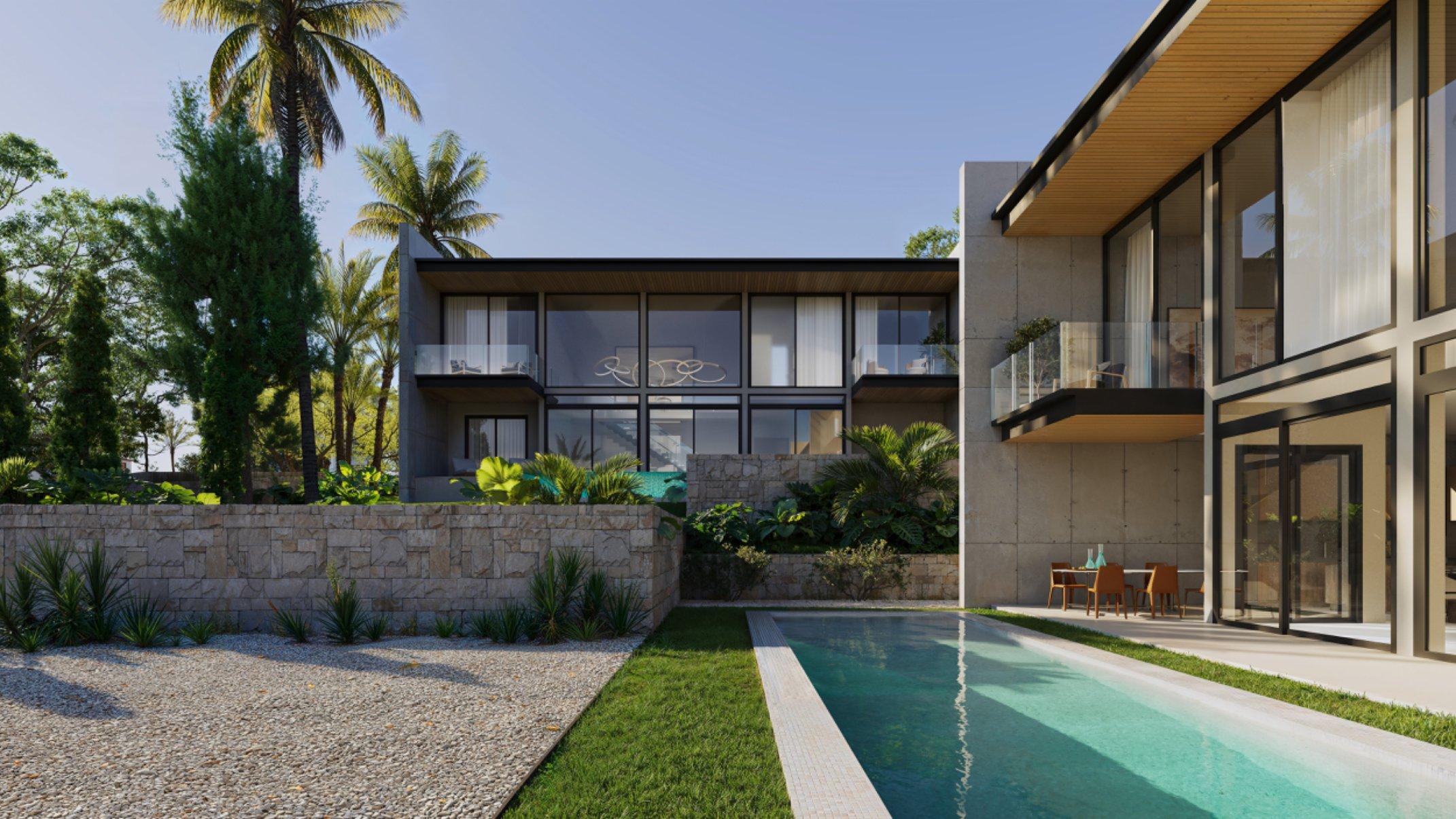Side elevation showing full plot extent of new-build villa, Cometa-Carrió, Calpe